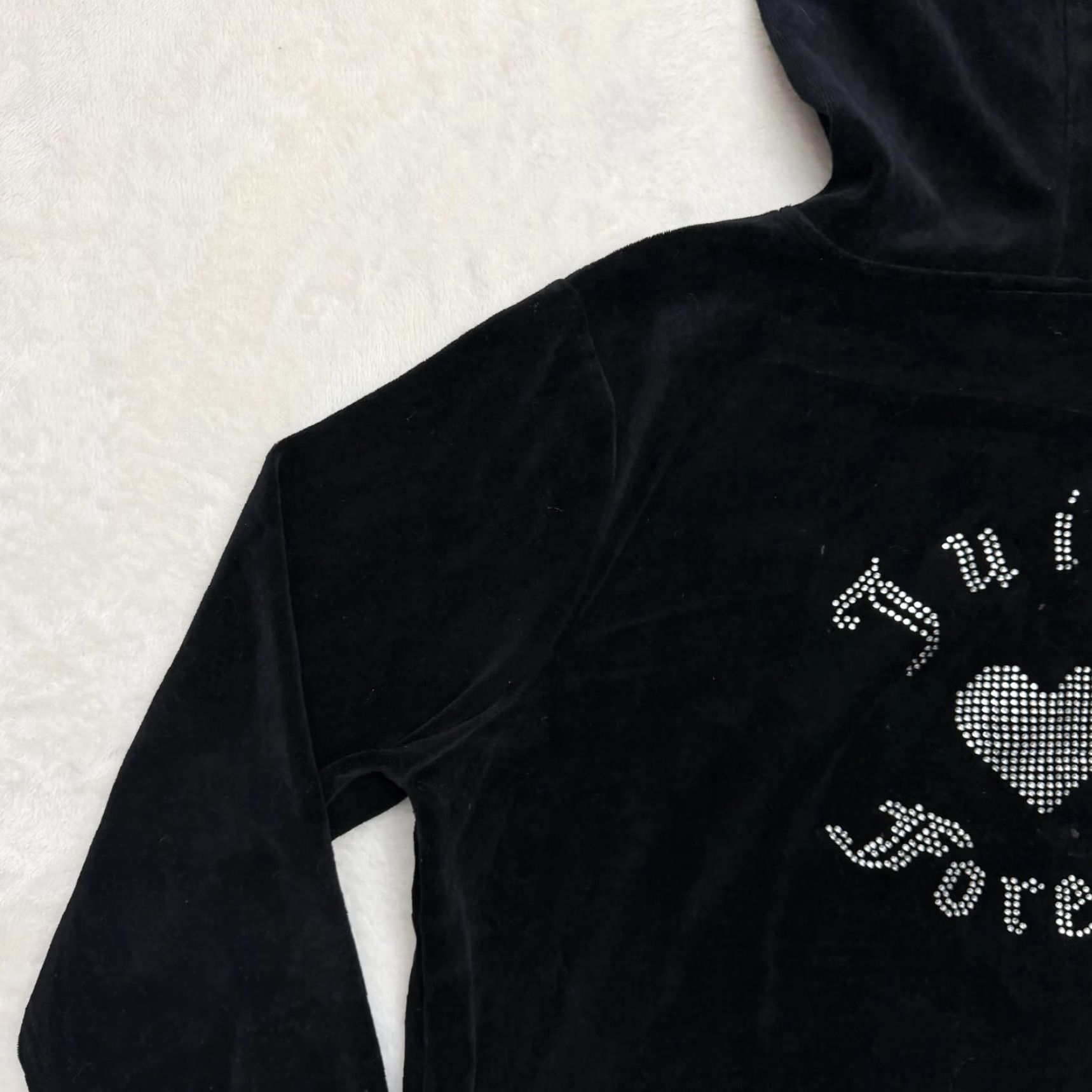 Juicy Couture Juicy Couture Forever 21 Hoodie 0X Women Black Velour Zip Heart Rhinestone Logo Embroidered Pockets Full Zip Hooded Size XL / US 12-14 / IT 48-50 - 5 Thumbnail