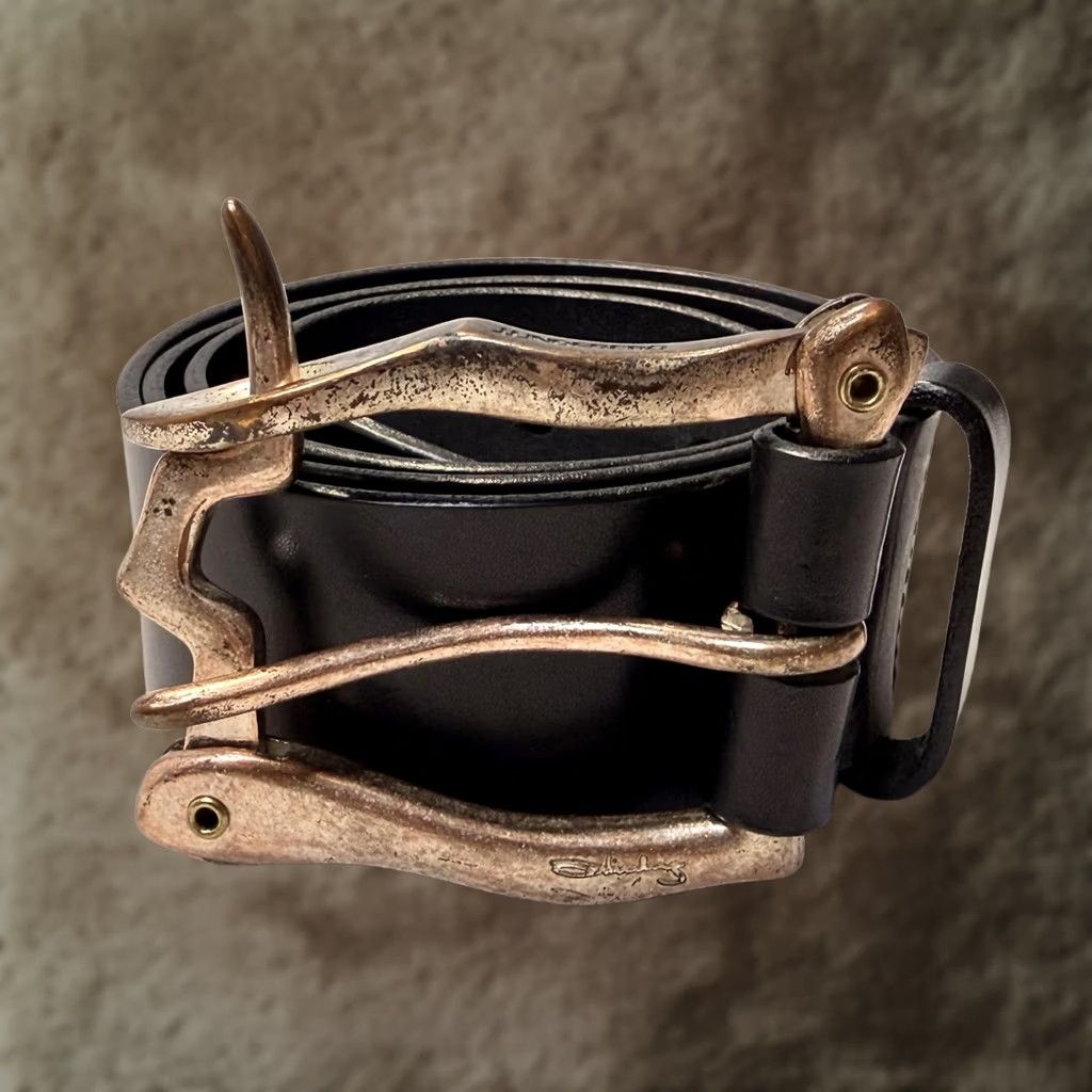J.Lindeberg J.Lindeberg Belt Mens 34 Leather Made in Italy Buckle Sculptural Buckle Black Dress Belt Mens 34 Leather Size 34 - 1 Thumbnail