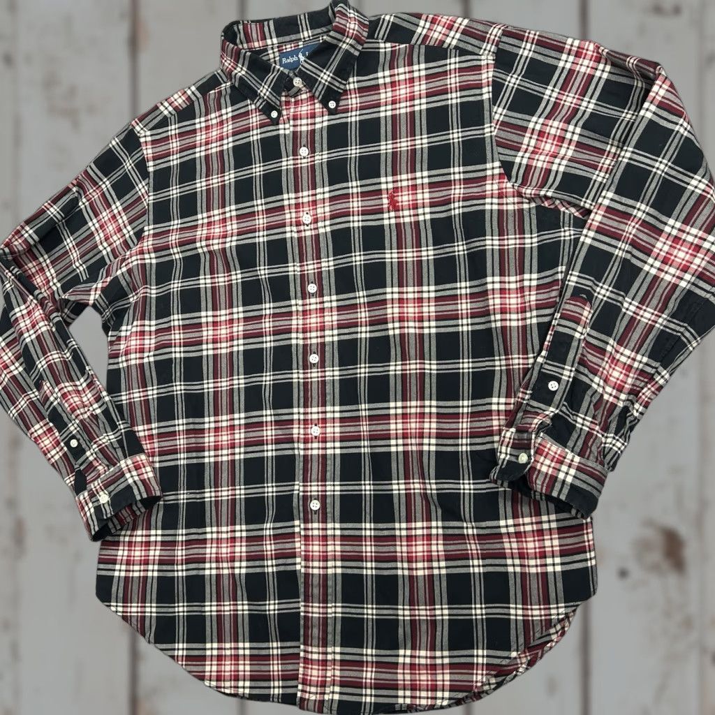 Polo Ralph Lauren VINTAGE Polo Ralph Lauren Flannel Shirt Mens XL Button-Down Black Red Plaid Pony Classic Fit Mens XL Black Black Red Plaid Polo Ralph Lauren Shirt Size US XL / EU 56 / 4 - 1 Thumbnail