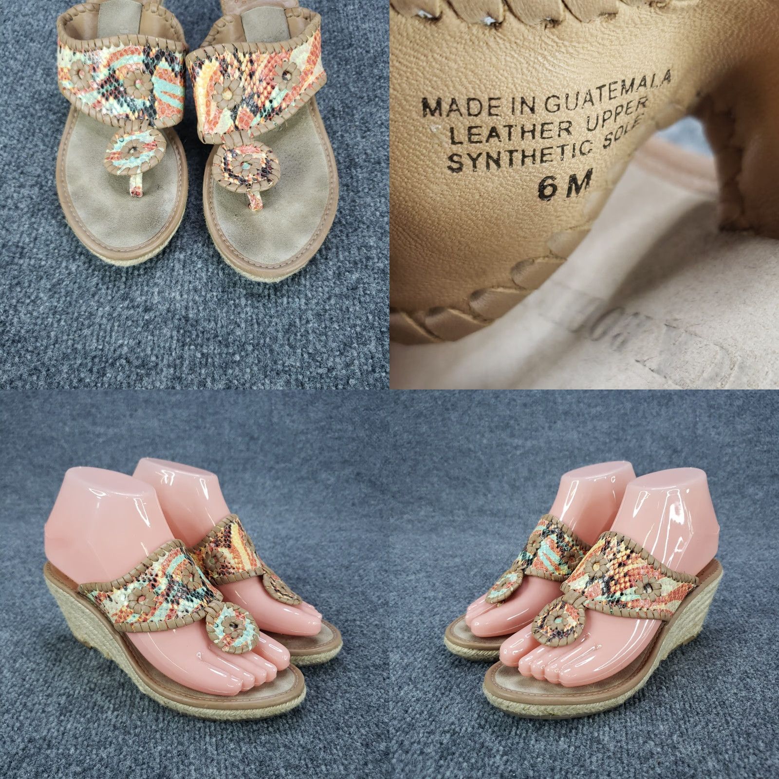 Jack Rogers Jack Rogers Marbella Sandals Women 6M Tan Leather Platform Wedge Thong Size US 6 / IT 36 - 8 Thumbnail