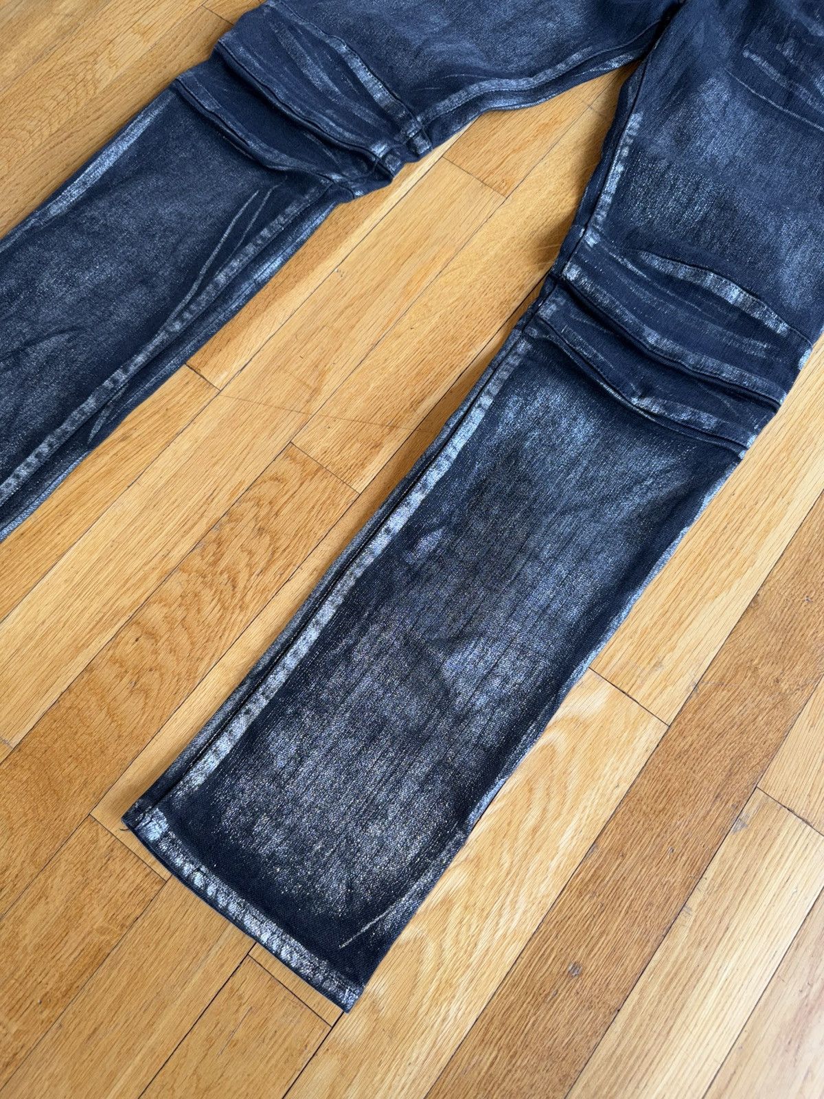Balmain Balmain SS11 Decarnin Era Silver Glitter Waxed Biker Jeans Size US 31 - 3 Thumbnail