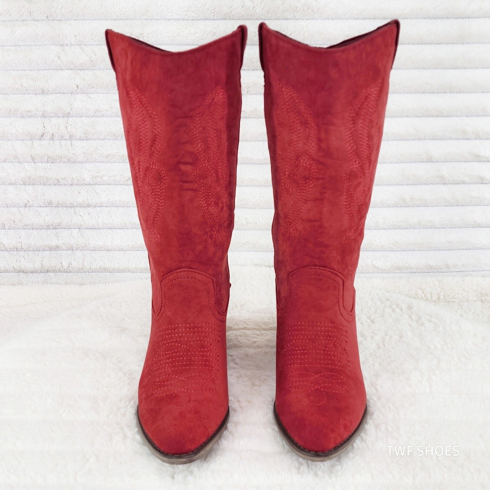 Other Wild Ones Red Faux Suede Pull On Mid Calf Cowboy Cowgirl Boo Size US 10 / IT 40 - 8 Thumbnail