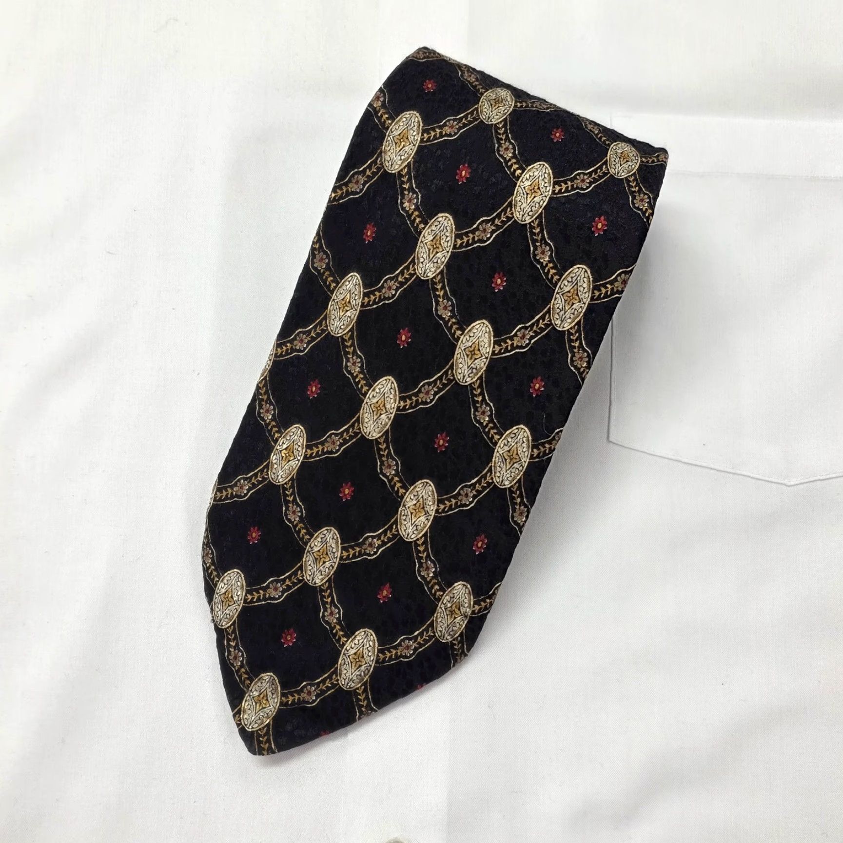 Robert Talbott VINTAGE Robert Talbott BOC Necktie Mens Black Tie Geometric Designer Hand Painted USA Size ONE SIZE - 2 Thumbnail