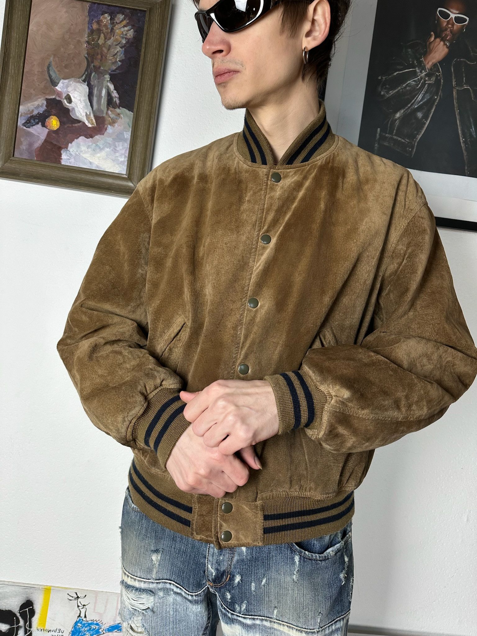 PERSON'S Vintage Person's suede leather Varsity Jacket Size US L / EU 52-54 / 3 - 8 Thumbnail