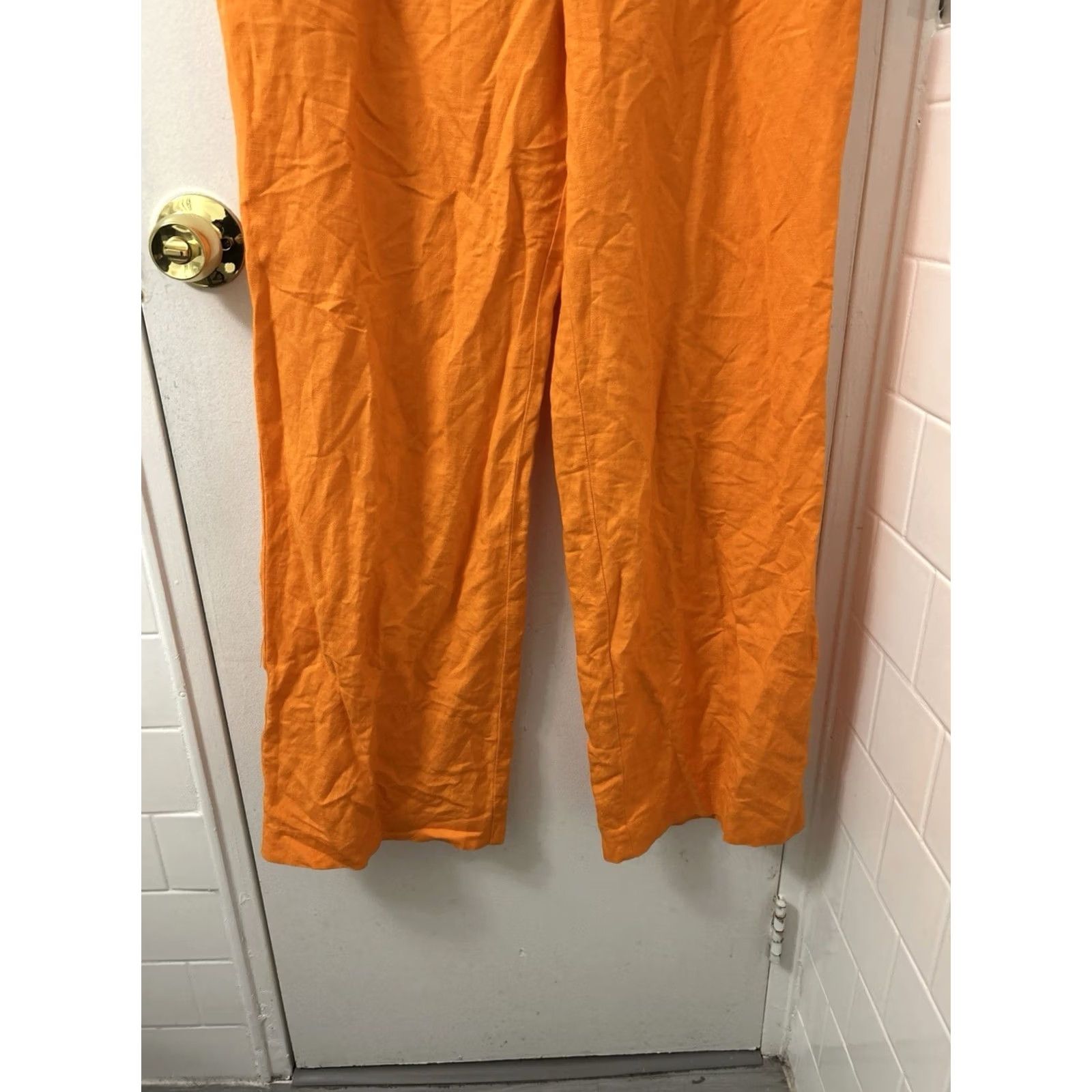 Loft LOFT Pants Womens 4 Orange Linen Blend Wide-Leg Pleated Trousers High Rise Size 27" / US 4 / IT 40 - 3 Thumbnail