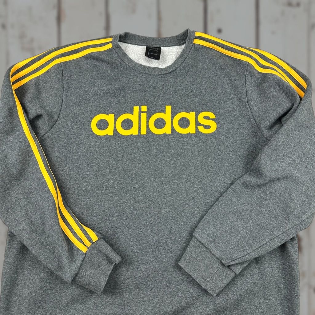 Adidas Adidas Sweatshirt Men XL Gray Yellow Logo Crewneck Pullover Sports Long Sleeve Crew Neck Regular Fit Vintage: No Size US XL / EU 56 / 4 - 1 Thumbnail