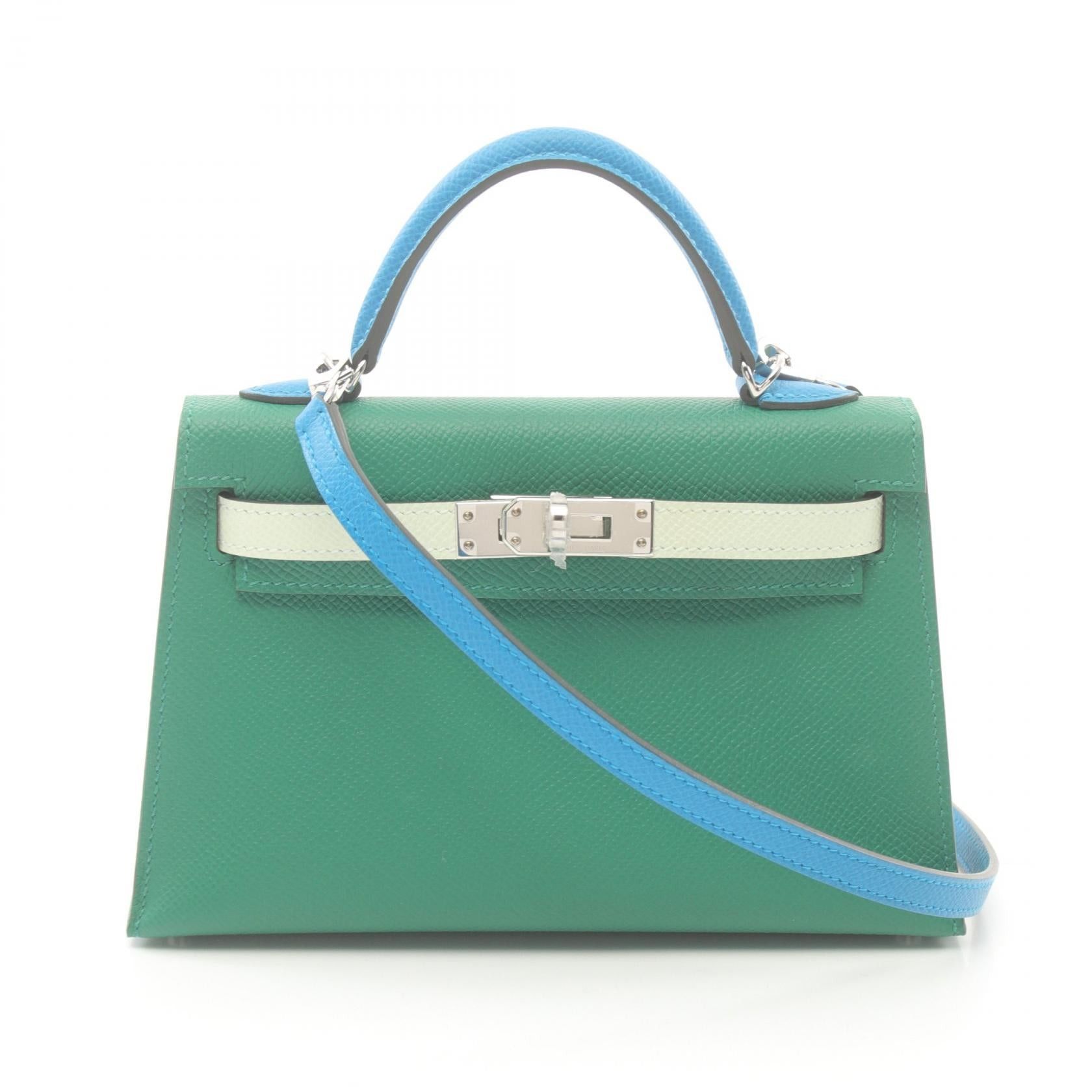 Hermes Hermes Kelly Mini 2 Do Tricolor Veil Vertigo Blue Zanzibar Handbag Veau Epsom Green Silver Hardware Double Engraved Size ONE SIZE - 1 Thumbnail