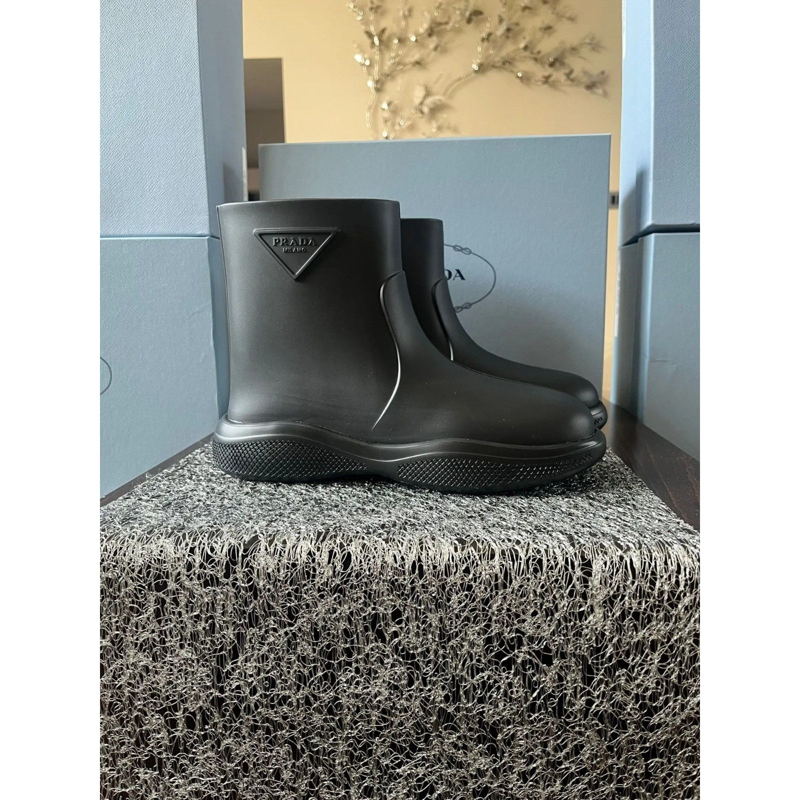 Prada Triangle Stamp Logo Rain Boots in Black Size US 10 / IT 40 - 5 Thumbnail