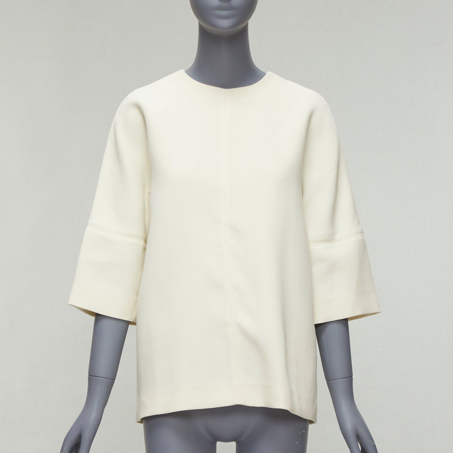 image of Marni Cream 100% Virgin Wool Dolman Panelled Sleeves Cocoon Boxy Top It38 Xs, Women's