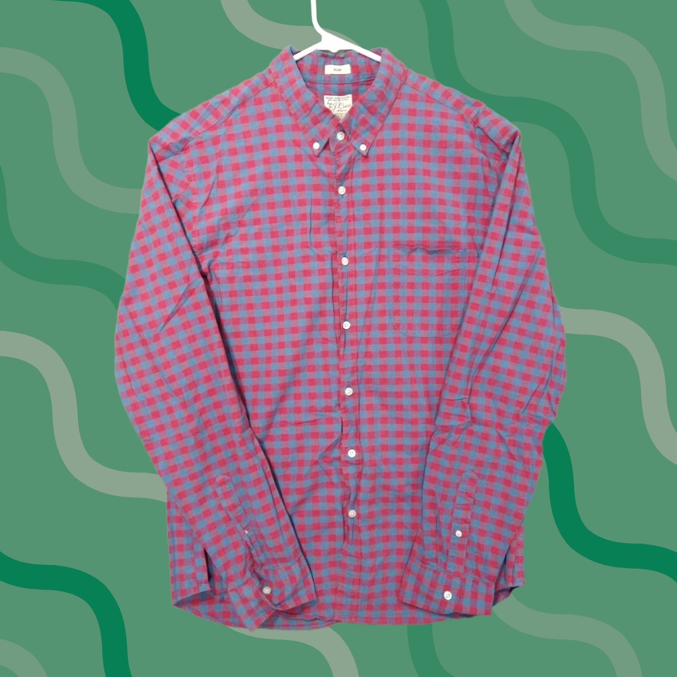 J.Crew J.CREW Shirt Mens XL Blue Plaid Secret Wash Organic Cotton Slim Fit Long Sleeve Button-Up Shirt Size US XL / EU 56 / 4 - 1 Thumbnail