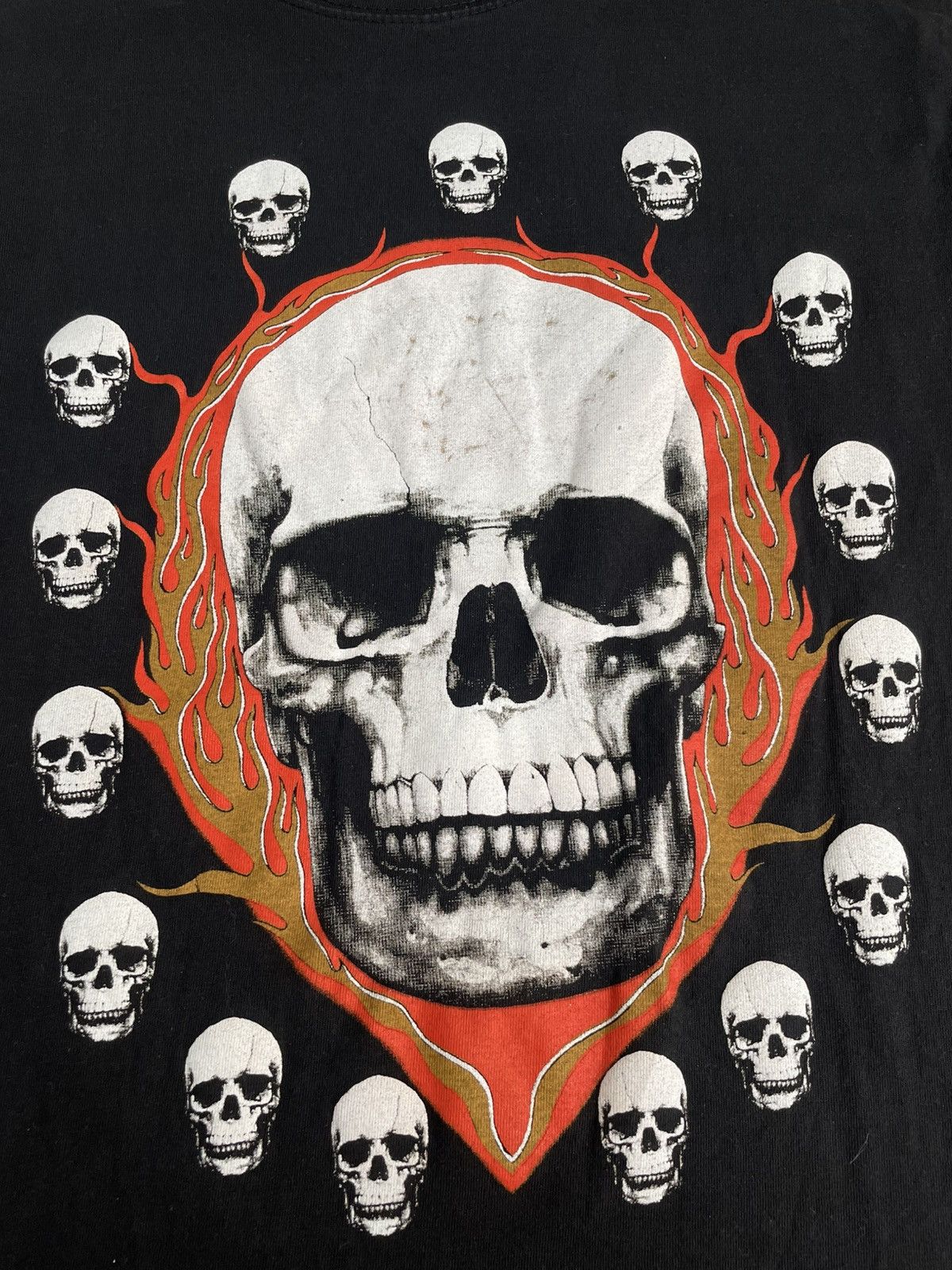 Japanese Brand Vintage Flame Skull Faded T-shirt Biker Y2k Opium Steampunk Size US XL / EU 56 / 4 - 4 Thumbnail