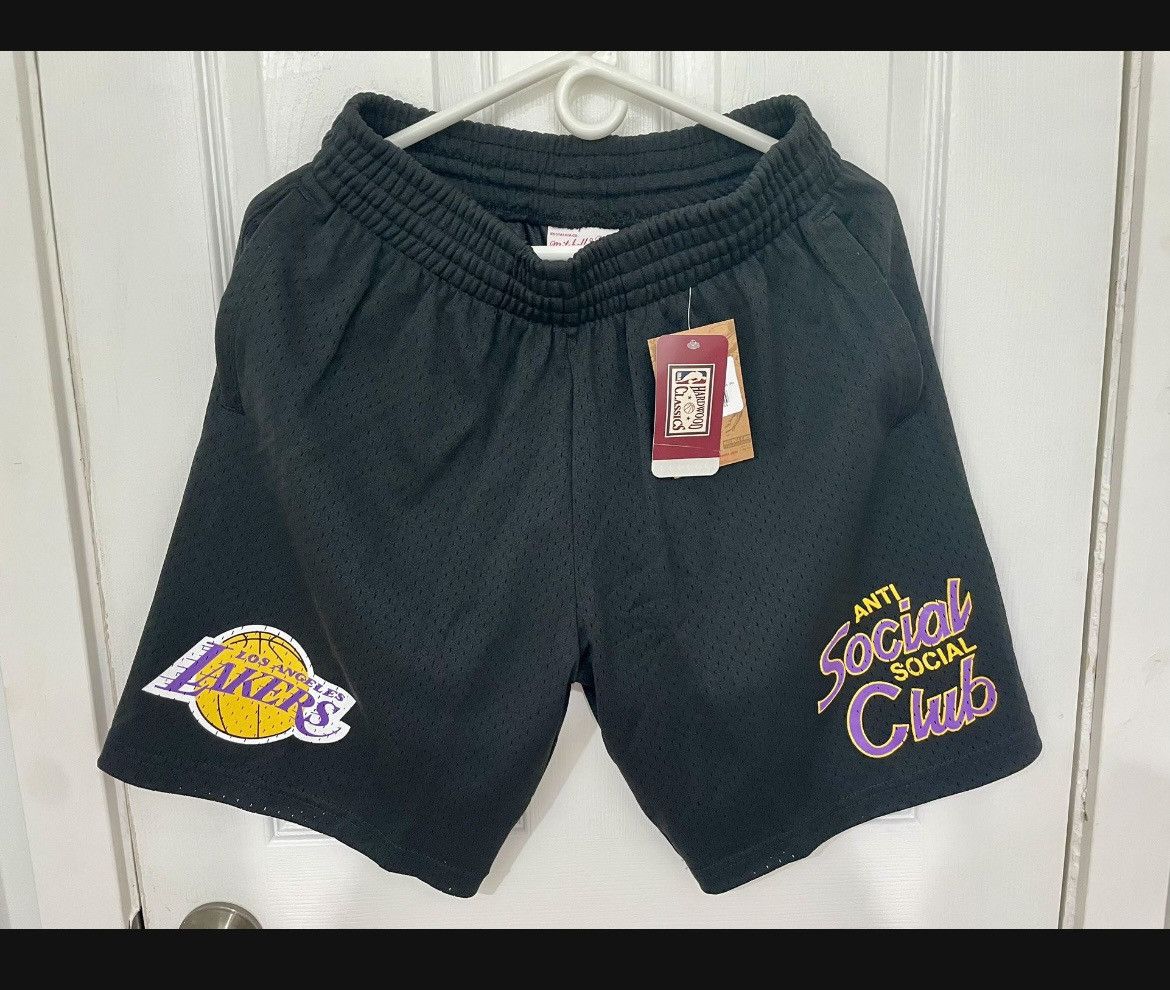 image of Anti Social Social Club x Lids Los Angeles Lakers Assc X Nba Coach Script Short in Black (Size 30)