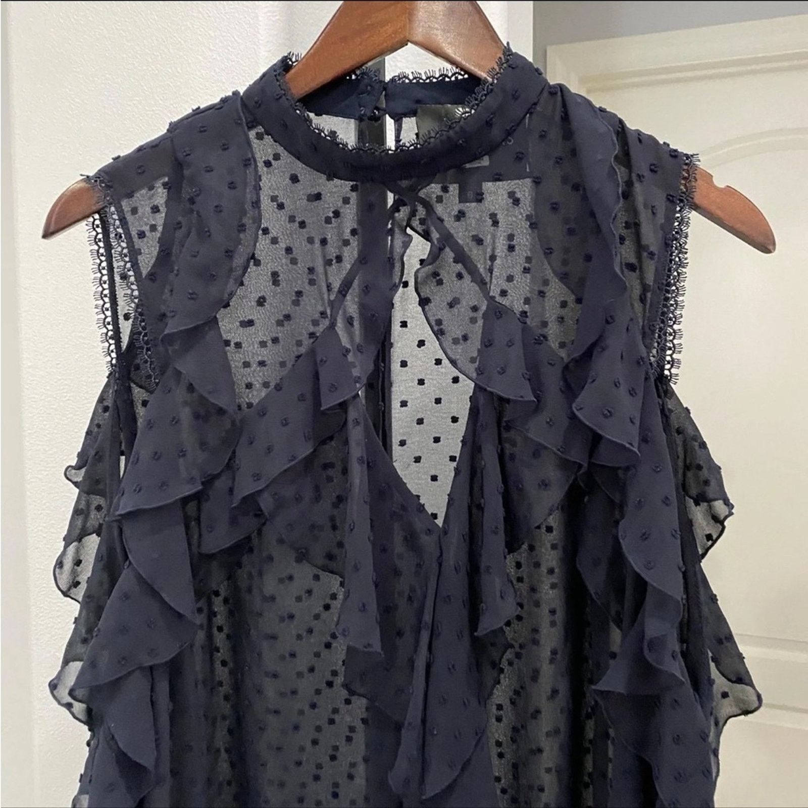 NICHOLAS 136 Nicholas $695 Navy Ruffle Trim Blouse Size 2 Size XS / US 0-2 / IT 36-38 - 6 Thumbnail