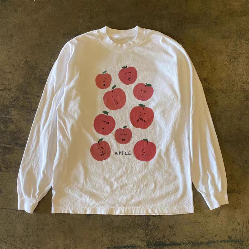 Japanese Brand White washed vintage apple print long-sleeved t-shirt Size US M / EU 48-50 / 2 - 1 Thumbnail