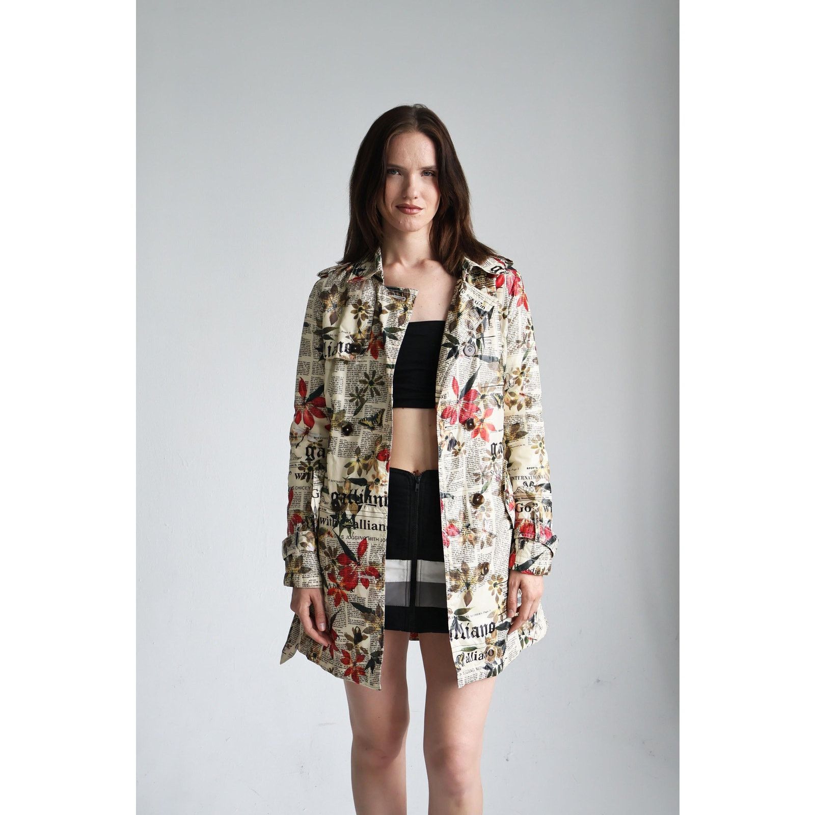John Galliano John Galliano 2000s Gazette and Floral Print Trench Coat Size XS / US 0-2 / IT 36-38 - 2 Thumbnail