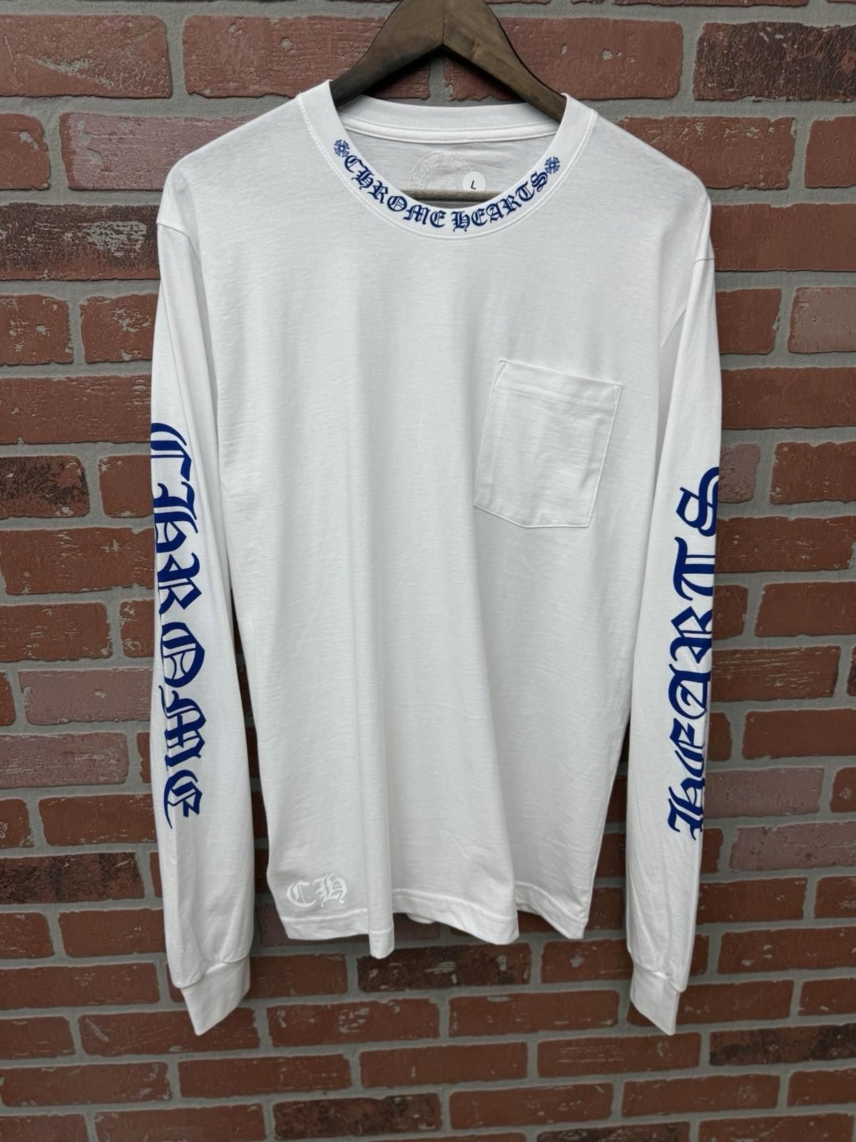 Chrome Hearts Chrome Hearts White Blue Neck Logo Long Sleeve Tee