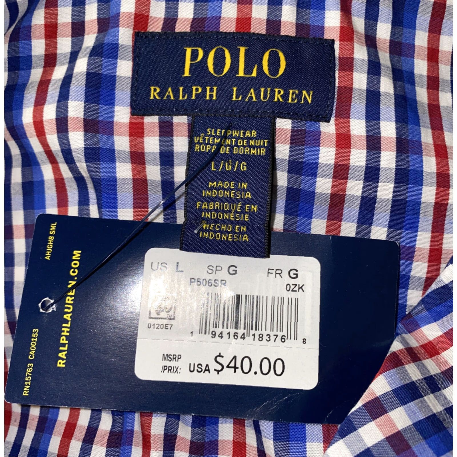Polo Ralph Lauren Polo Ralph Lauren Plaid Pajama Shirt Top Mens Large Multicolor Lightweight Cotton V-Neck Short Sleeve NWT Size US L / EU 52-54 / 3 - 5 Thumbnail