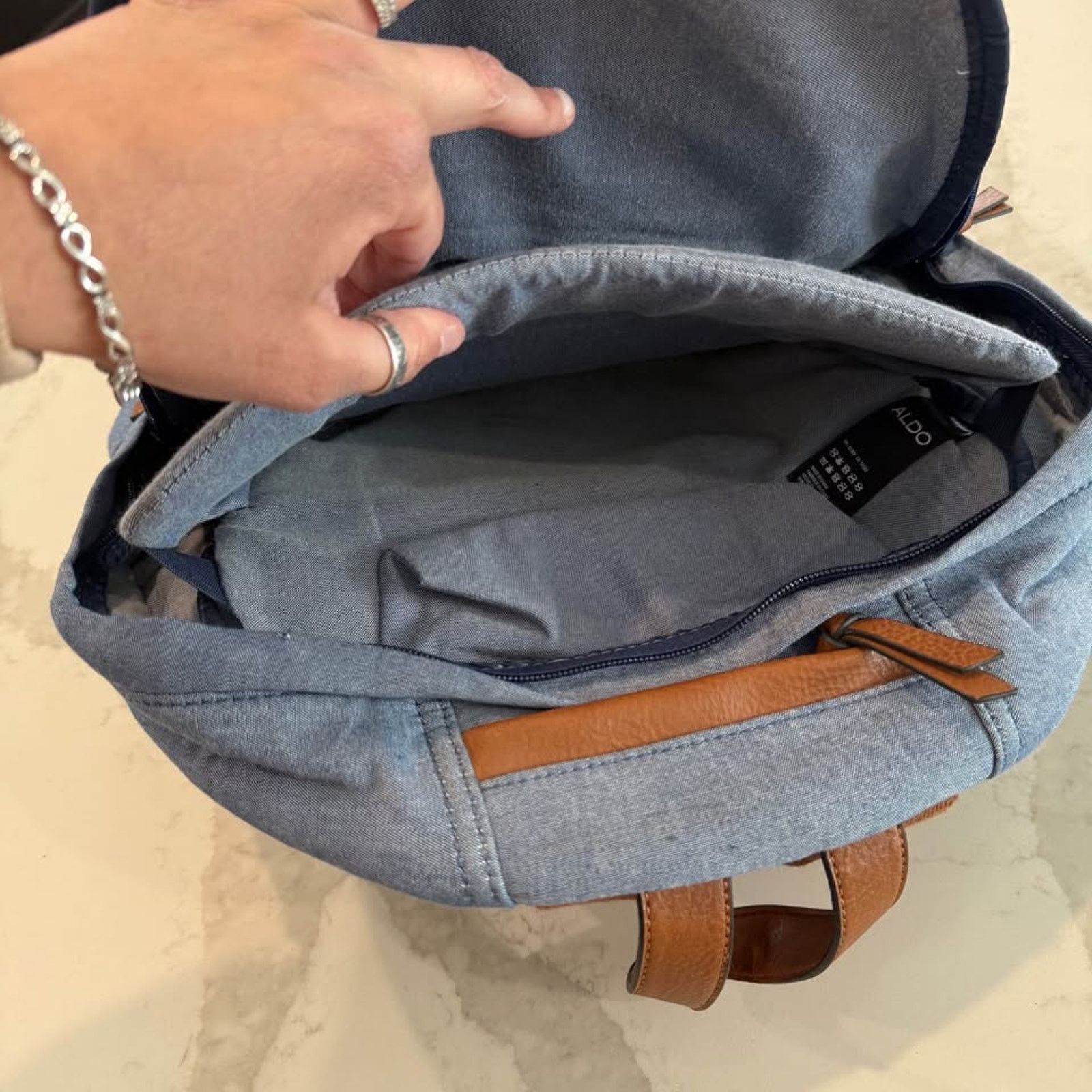 Aldo Aldo Denim Chambray Backpack Adjustable Strap Laptop Pocket Size ONE SIZE - 7 Thumbnail