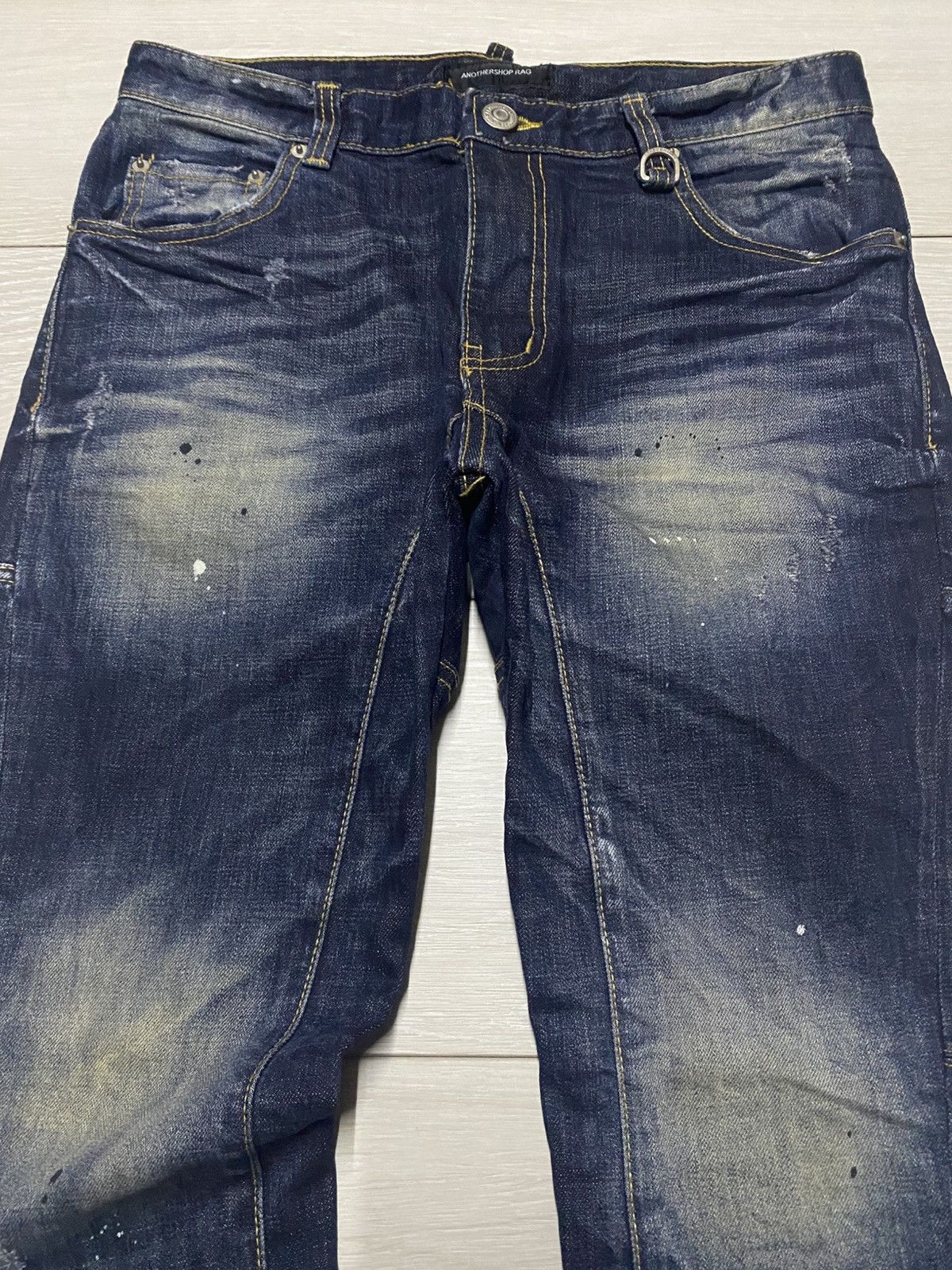 Japanese Brand Vintage AnotherShop Rag Paint Splatter Faded Skinny Jeans Size US 31 - 3 Thumbnail