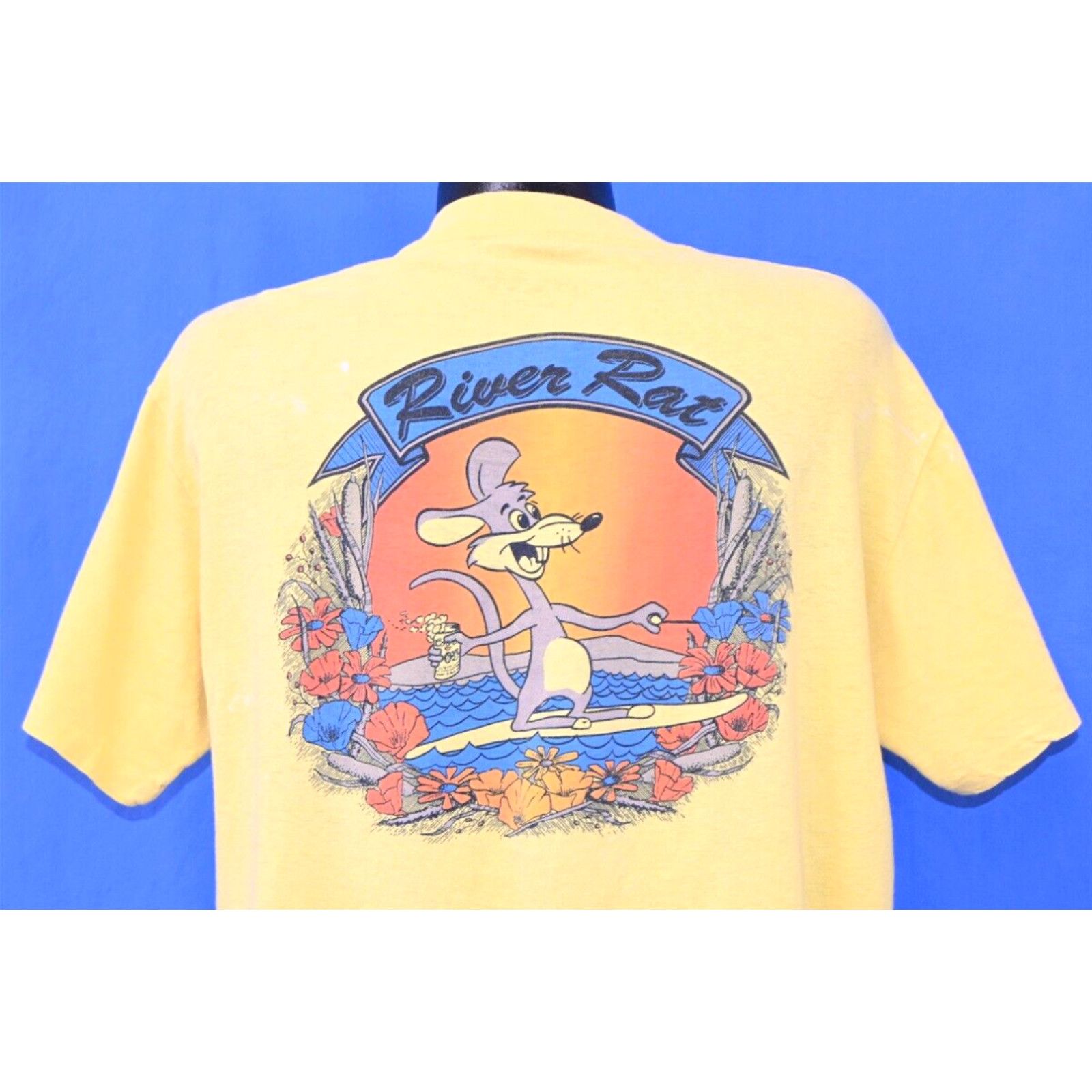 image of Vintage 70's Echo Bay Resort Wi River Rat Surfing Yellow Pocket T-Shirt XL in White, Men's