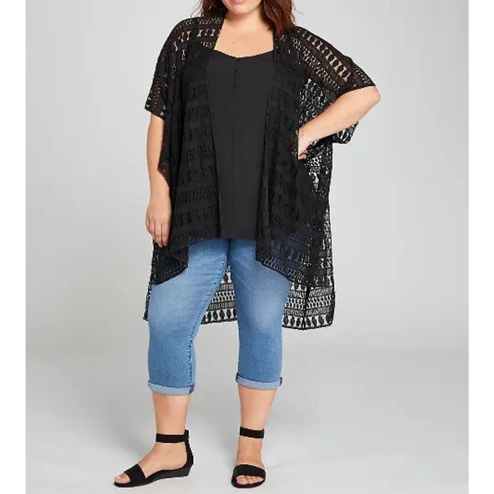 & Other Stories LANE BRYANT BLACK LACE KIMONO ONE SIZE Swim Cover A000600 Size S / US 4 / IT 40 - 1 Thumbnail