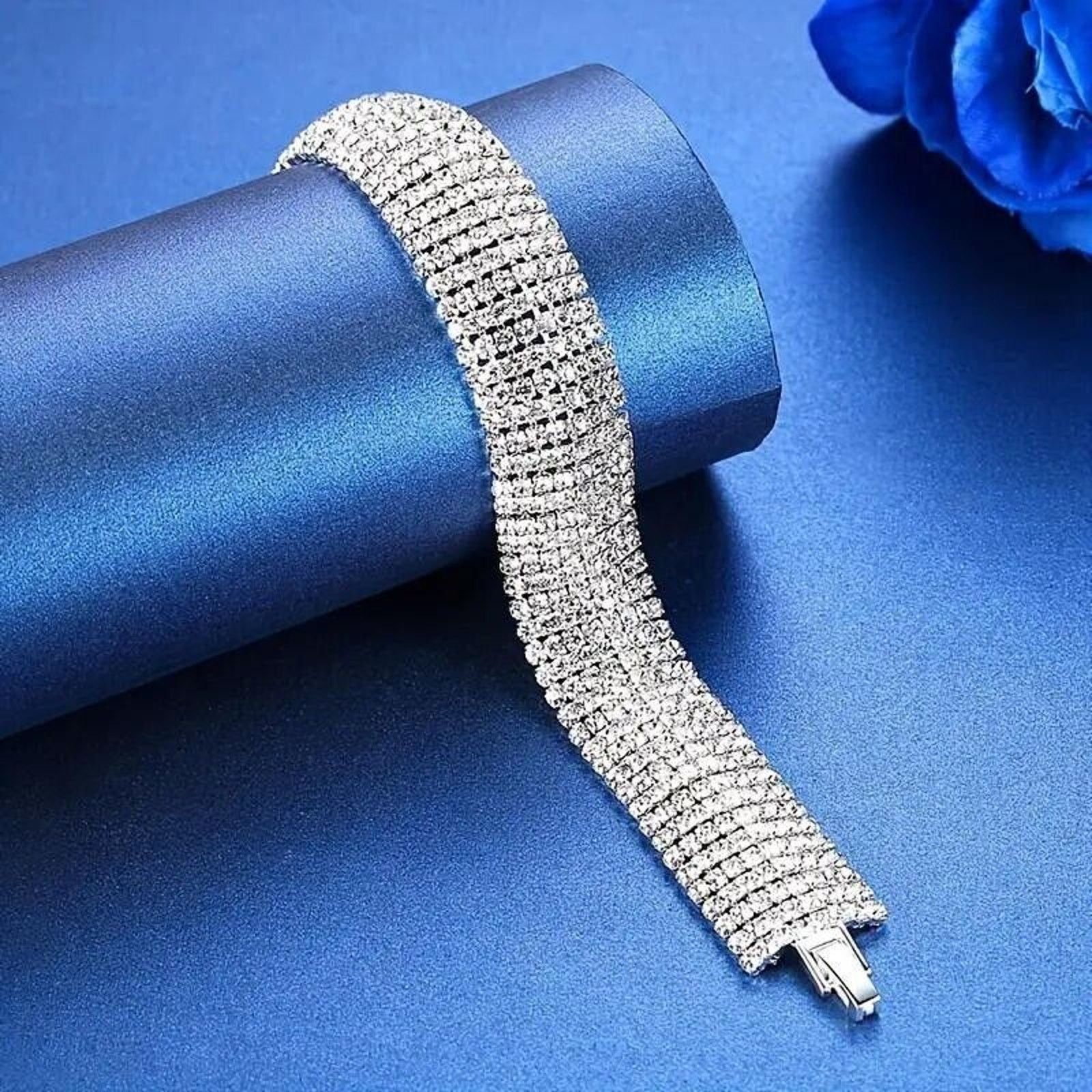 Other Stunning 7 Row Hand Set Rhinestone Studded Bracelet •Silvery Size ONE SIZE - 2 Thumbnail