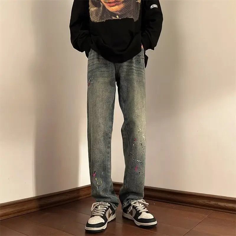 Japanese Brand Straight tube splashed ink embroidered jeans Size US 32 / EU 48 - 5 Thumbnail