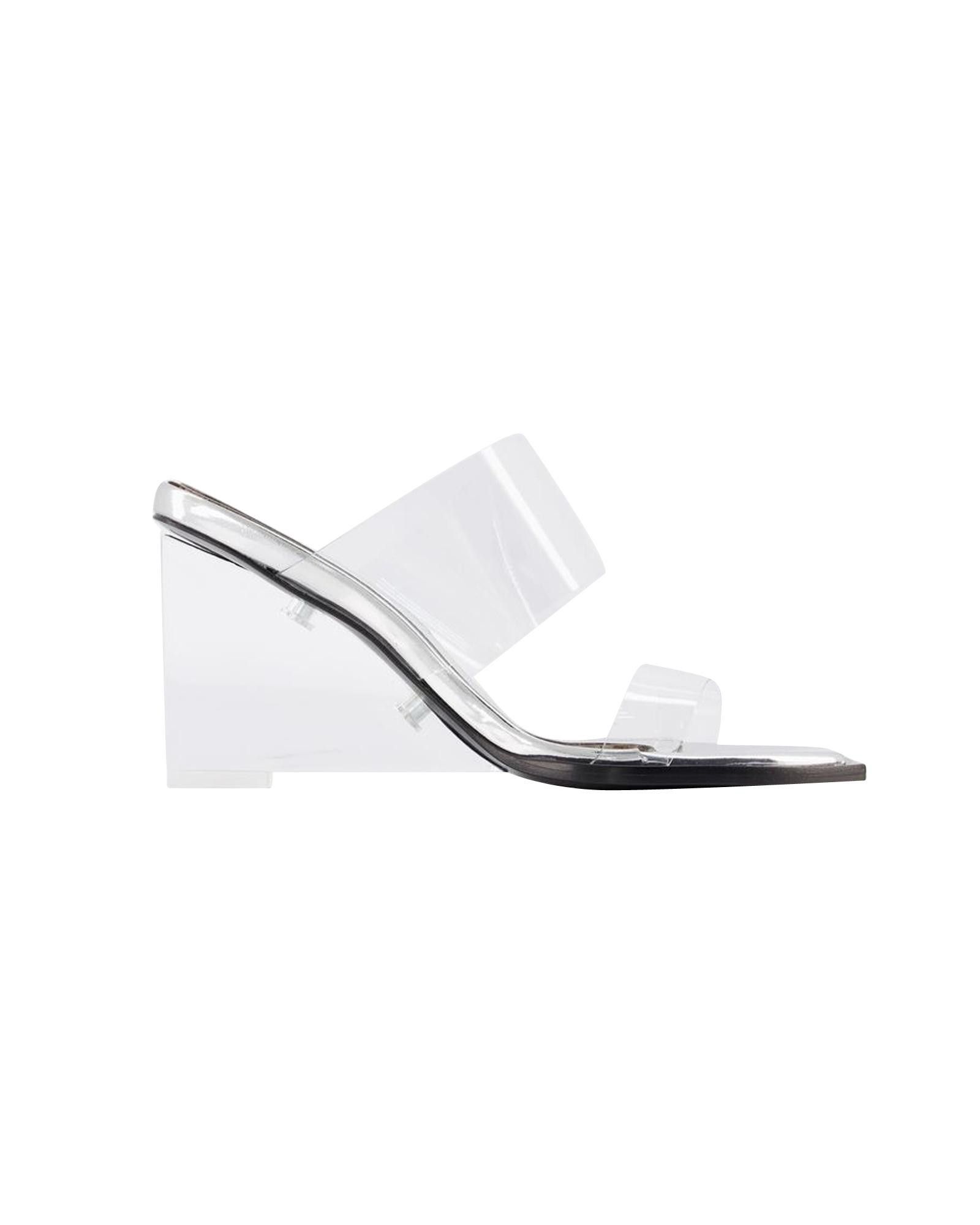image of Alexander Mcqueen Clear Leather Slip-On Square Toe Sandals, Women's (Size 8)