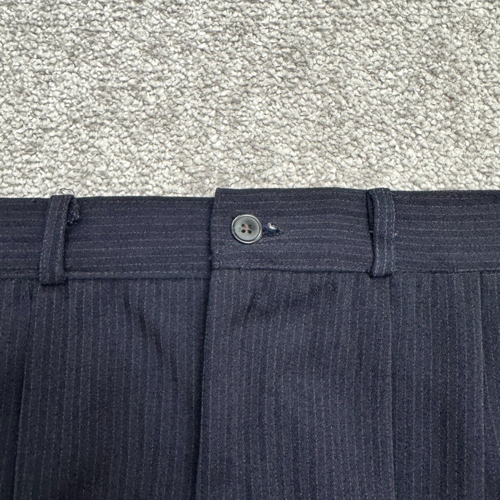 Vintage Unbranded Pleated Front Textured Dress Pants Mens 34x26 Navy Pinstriped Classic Size US 34 / EU 50 - 4 Thumbnail
