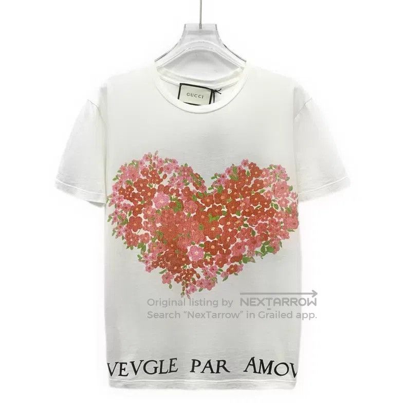 Gucci Gucci White floral heart print cotton round-neck short-sle Size M / US 6-8 / IT 42-44 - 1 Thumbnail