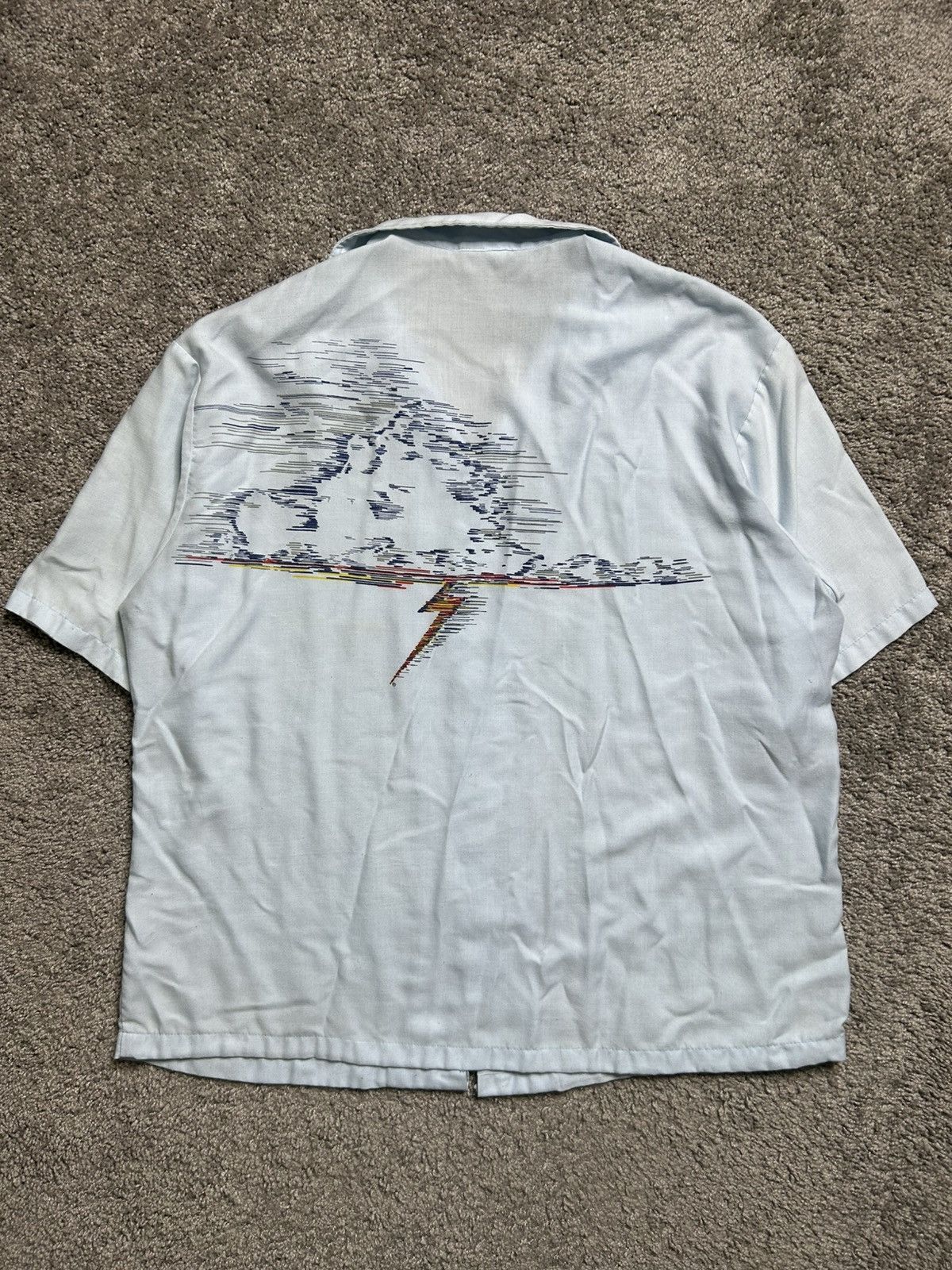 Vintage Vintage 70/80s Lightning Bolt Rayon Button Up Baby Blue Size US XL / EU 56 / 4 - 6 Thumbnail