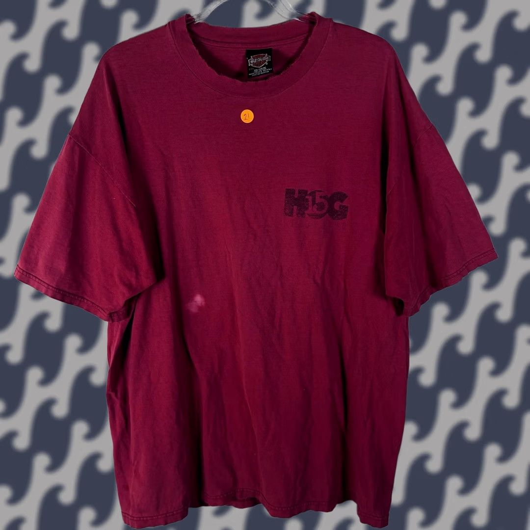 Harley Davidson VINTAGE Harley-Davidson HOG 15th Anniversary T-Shirt XXL Maroon Distressed Shirt Mens 1990s Grunge Graphic Tee Short Sleeve Cotton Red Gleam 2XL Size US XXL / EU 58 / 5 - 1 Thumbnail