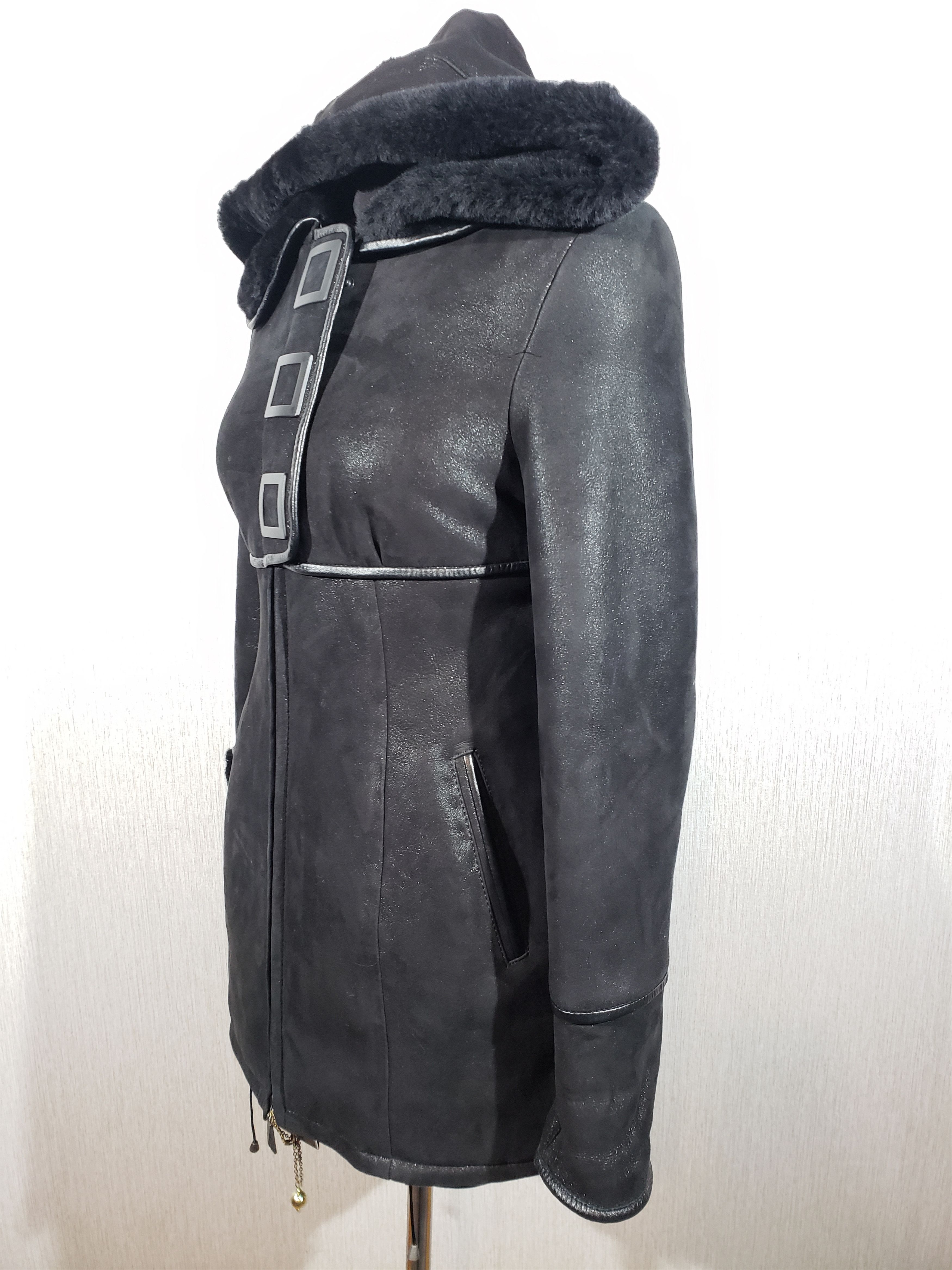 Other Stylish black women's sheepskin coat with a hood. Size S / US 4 / IT 40 - 3 Thumbnail