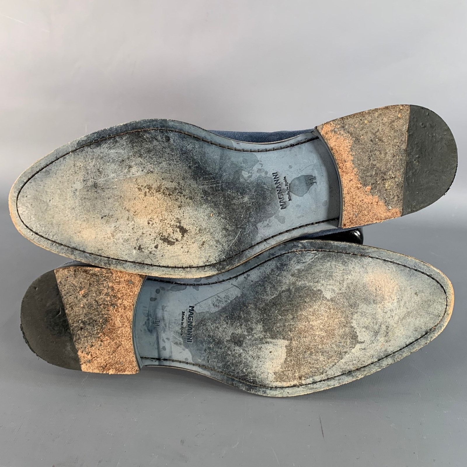 Magnanni Size 11 Blue Grey Contrast Stitch Suede Penny Loafers Size US 11 / EU 44 - 6 Thumbnail