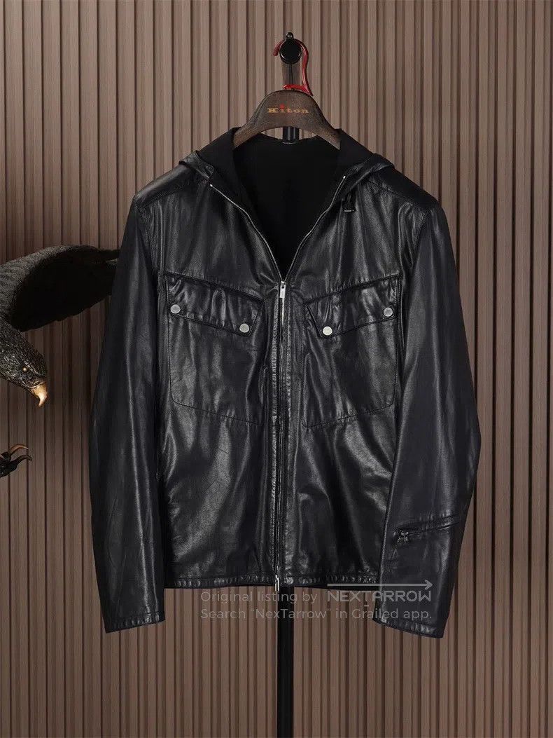 Hermes Hermes Navy Blue Hooded Leather Jacket Size US S / EU 44-46 / 1 - 1 Thumbnail