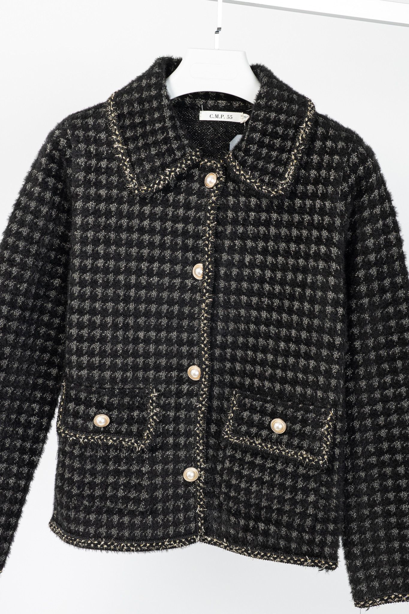 Other C.M.P.55 Black Fuzzy Lurex-Houndstooth Knit Jacket Size ONE SIZE - 3 Thumbnail