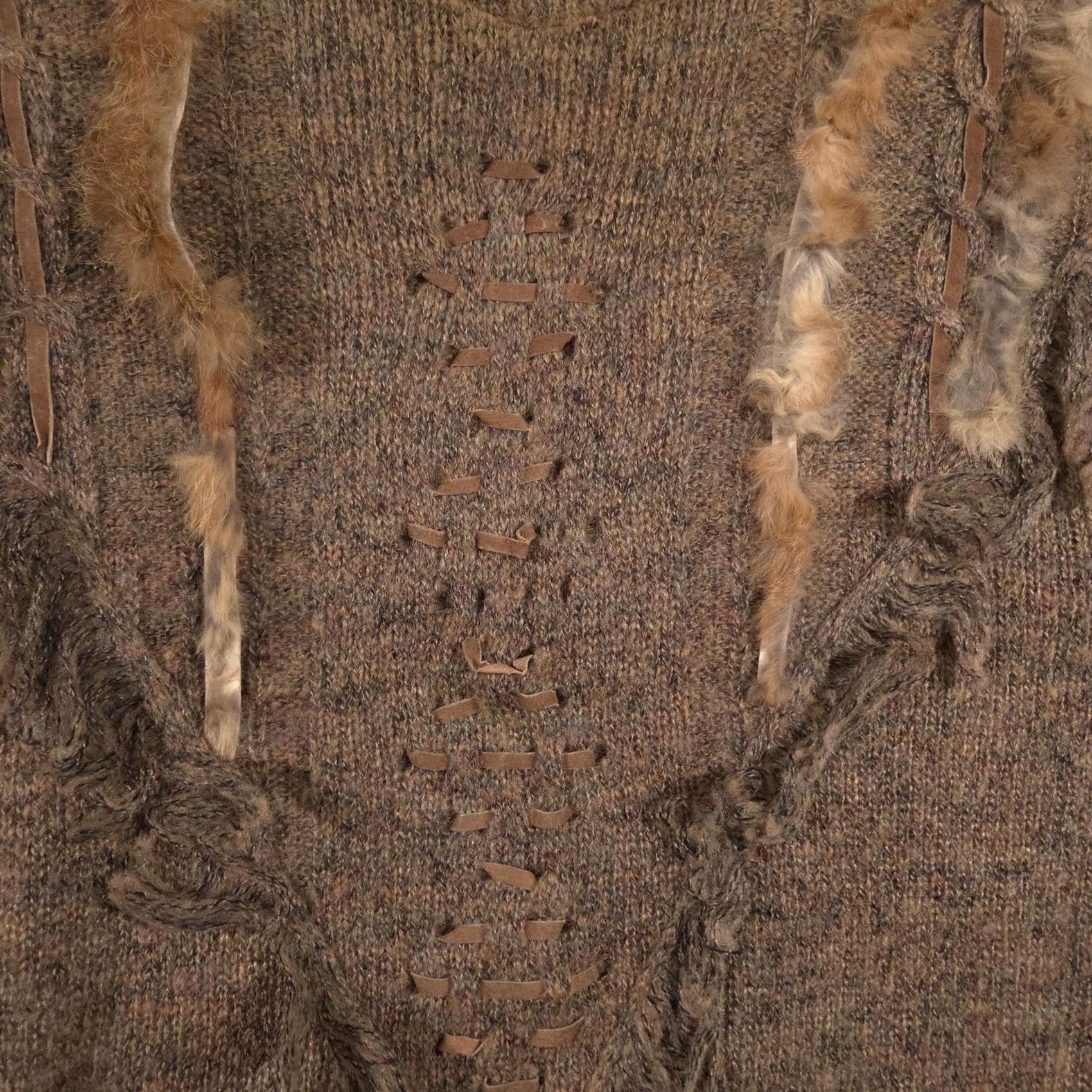 Vintage VINTAGE Gitano Sweater Womens Large Brown Mock Neck Fringe Fur Trim Boho Knit Size L / US 10 / IT 46 - 5 Thumbnail