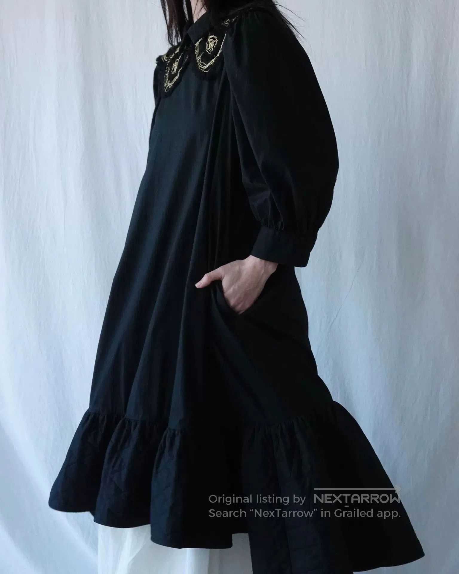 RIPVANWINKLE Quilted Black Puff Hem Dress. Size M / US 6-8 / IT 42-44 - 4 Thumbnail