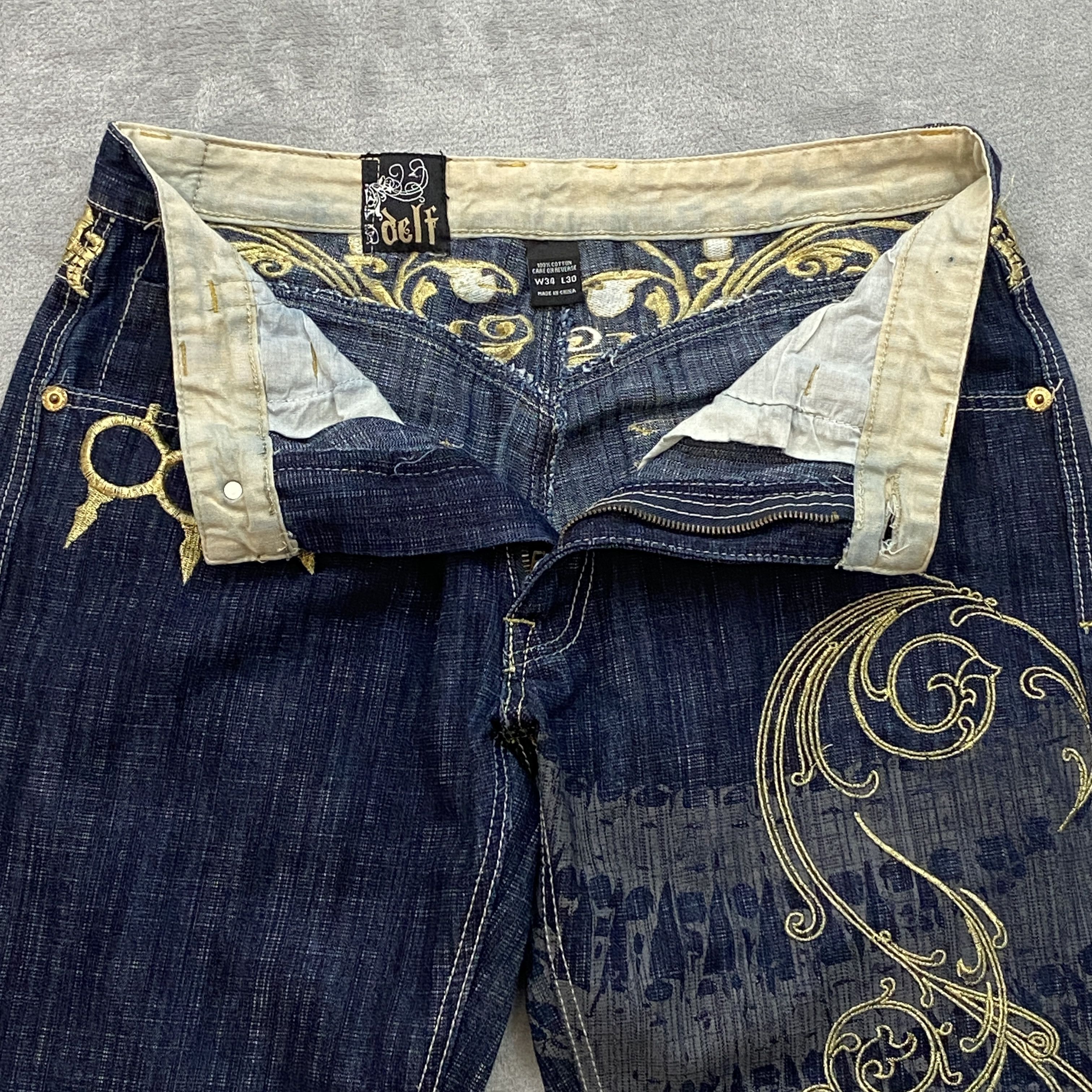 Imperious × Vintage Y2K DELF Men 34x30 (32x27) Blue BULLETS & BRASS KNUCKLES Size US 34 / EU 50 - 3 Thumbnail