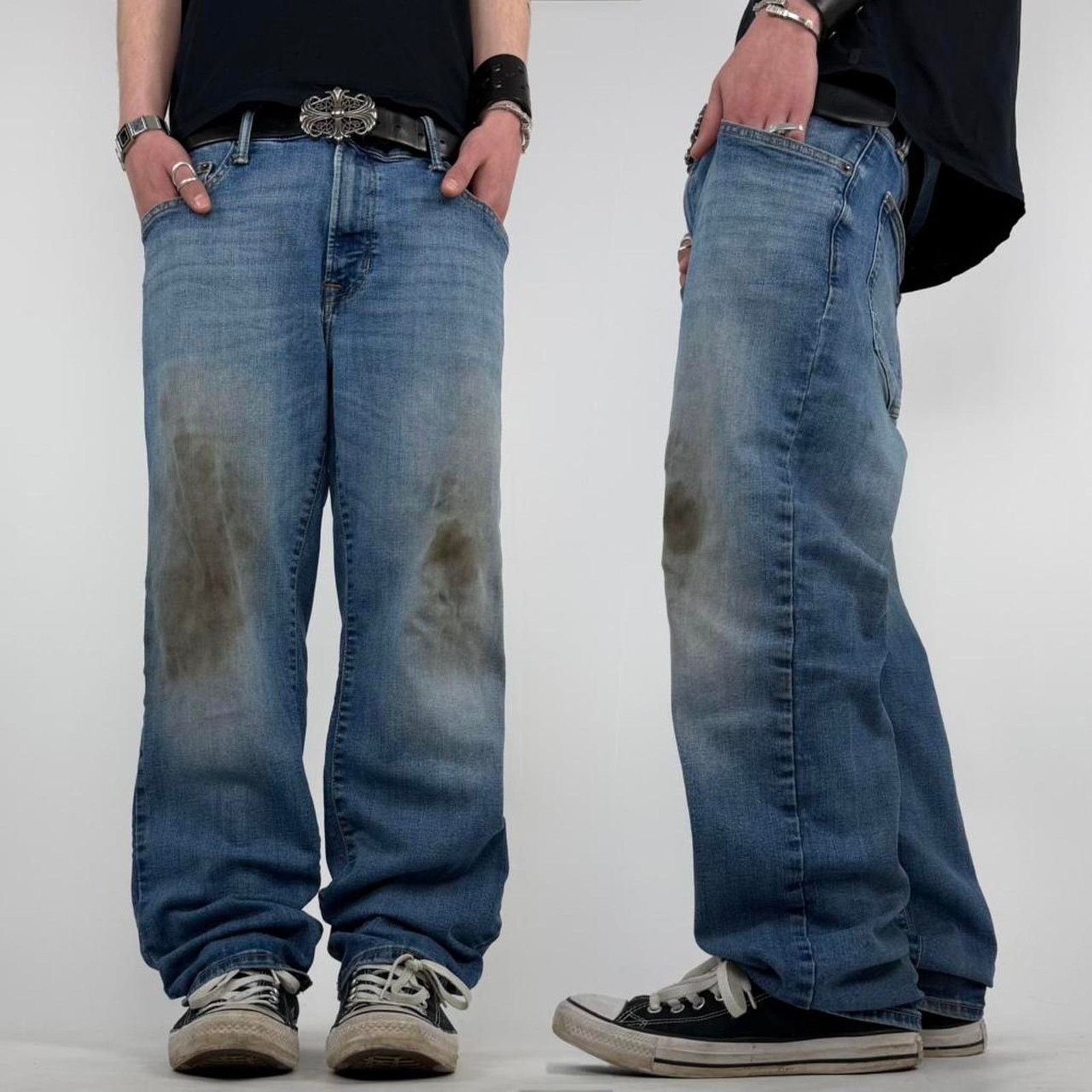 Ecko Unltd. × JNCO × Vintage Vintage y2k baggy wide leg faded stonewash embroidered jeans Size US 34 / EU 50 - 1 Thumbnail