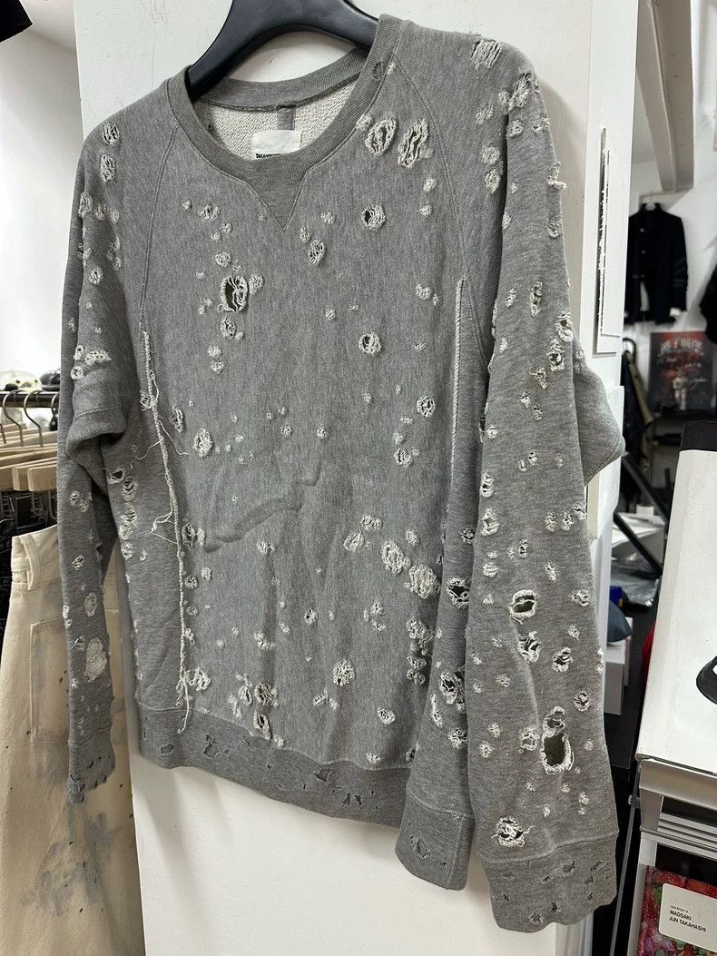 Takahiromiyashita The Soloist. Distressed Gray Sweatshirt with Holes- DMC-2508 Size US L / EU 52-54 / 3 - 2 Thumbnail