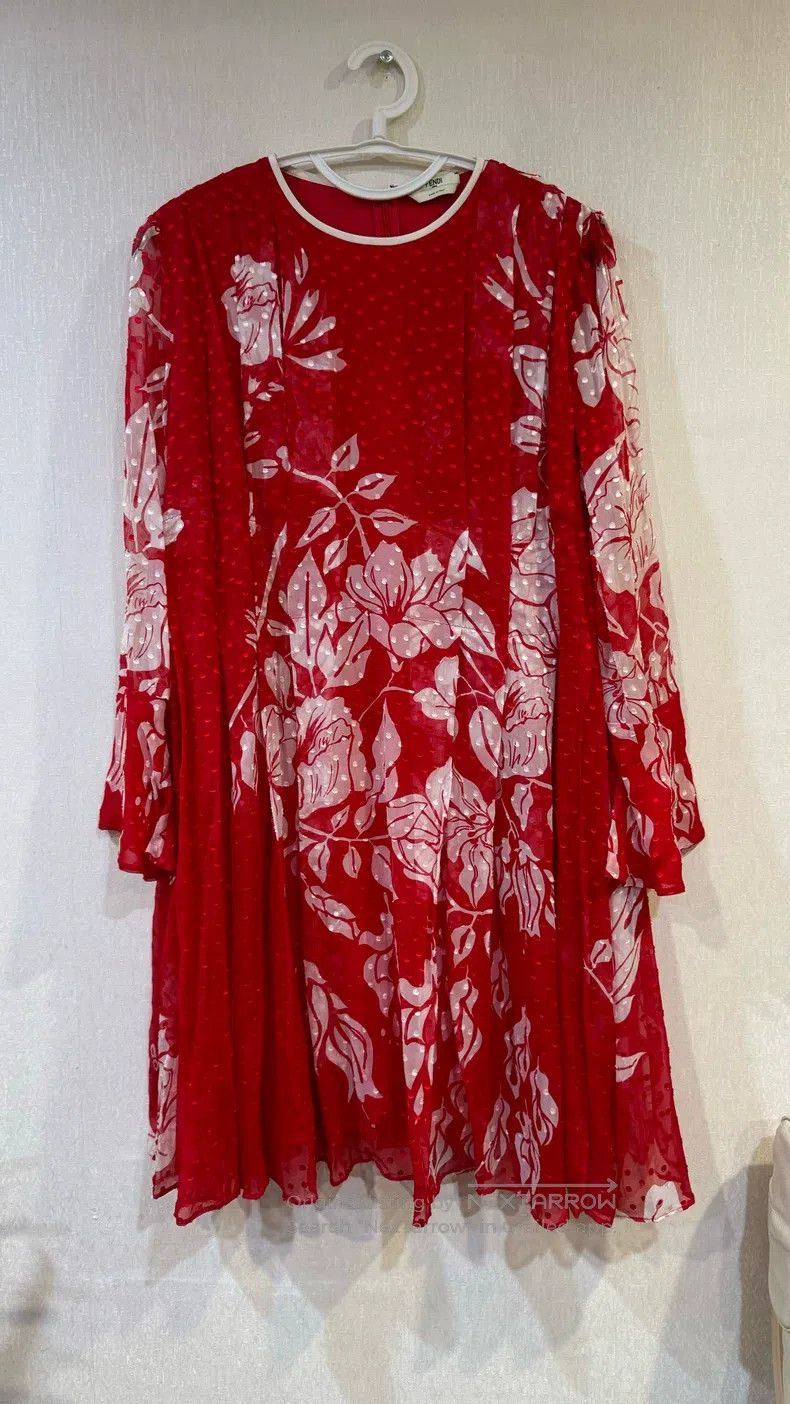 Fendi Fendi Red Floral Printed Real Silk Dress Size XS / US 0-2 / IT 36-38 - 1 Thumbnail
