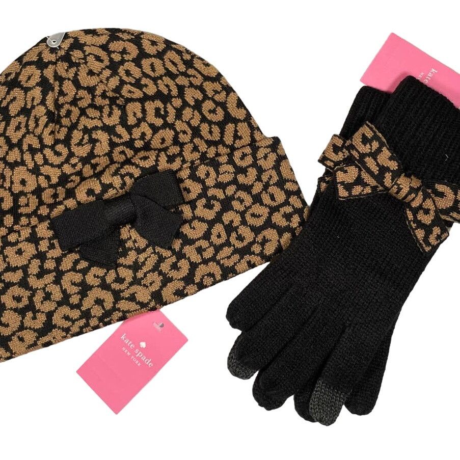 Kate Spade Leopard Print Beanie and matching deals Gloves