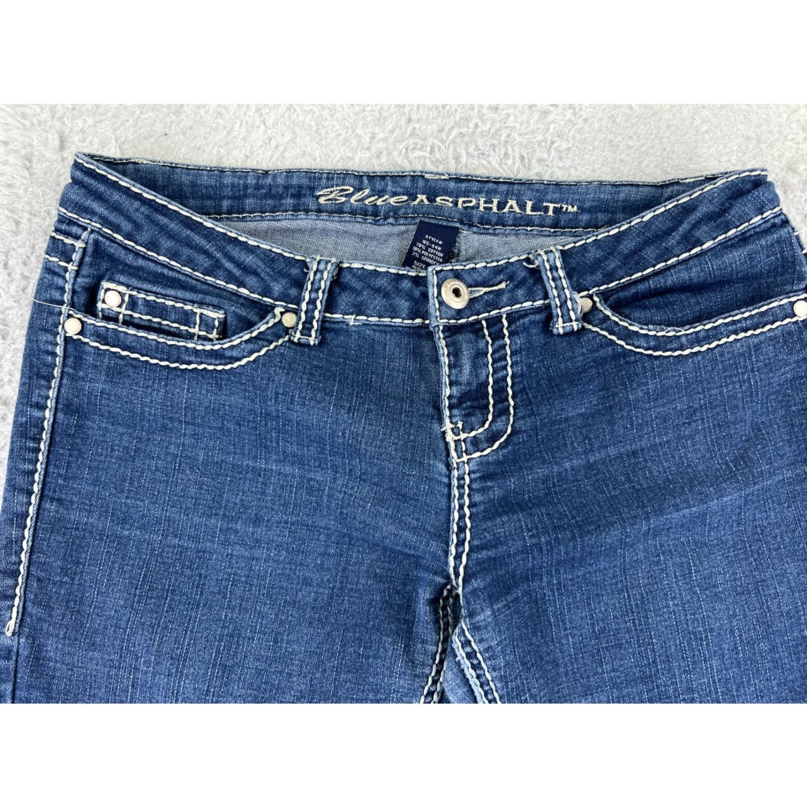 Vintage Blue Asphalt Jeans Women Bootcut 30x30 Denim Cotton Blend Blue 30 Inseam Low Rise 11 Regular Womens Jeans 90s? Size 32" / US 10 / IT 46 - 4 Thumbnail