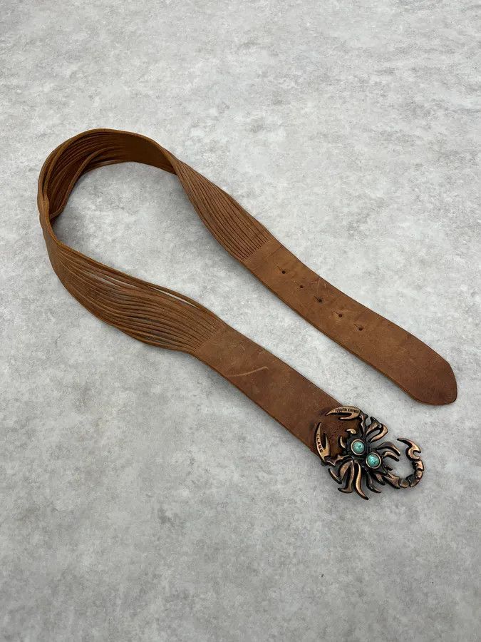 Roberto Cavalli 2000s Cavalli Scorpion Buckle Brown Suede Leather Belt Size ONE SIZE - 3 Thumbnail