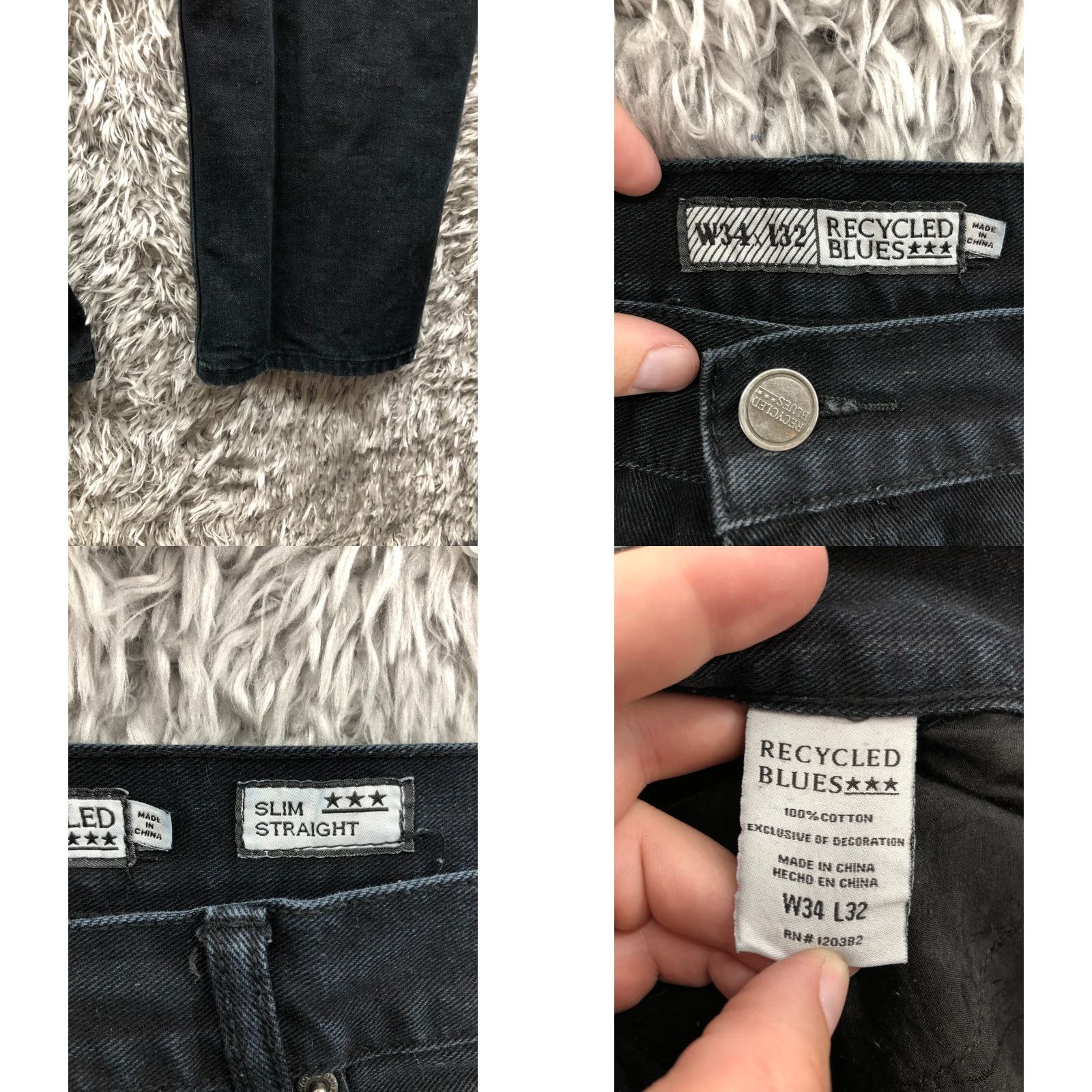 Denime Recycled Blues Jeans Size 34x32 Mens Mid Rise Slim Straight Dark Black Denim Jeans Size US 34 / EU 50 - 8 Thumbnail