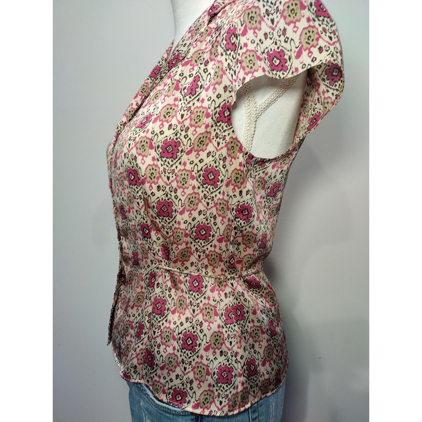 Ann Taylor Ann Taylor Loft Women Button Down Top Cap Sleeve Floral Pink Size S / US 4 / IT 40 - 8 Thumbnail