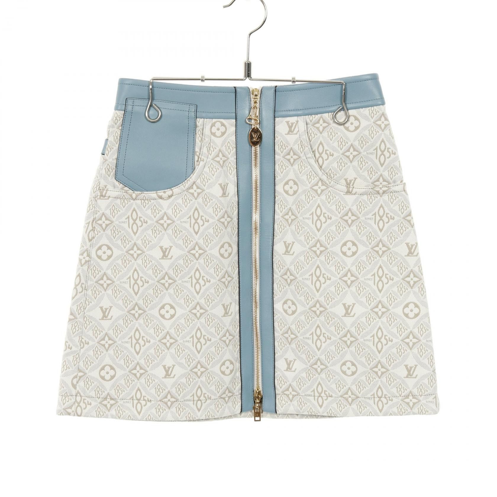 Louis Vuitton Louis Vuitton Louis Vuitton Contrast Trim Monogram Jacquard Cotton Leather Skirt Cotton Skirts FMSK68 Size ONE SIZE - 1 Thumbnail