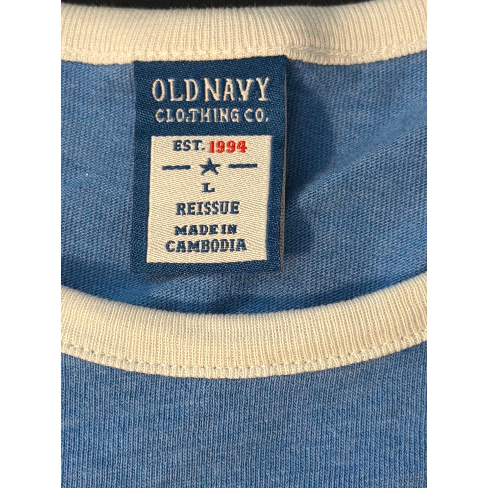 Old Navy Old Navy Blue Graphic Cropped T Shirt White Trim Spellout Cr Size L / US 10 / IT 46 - 4 Thumbnail