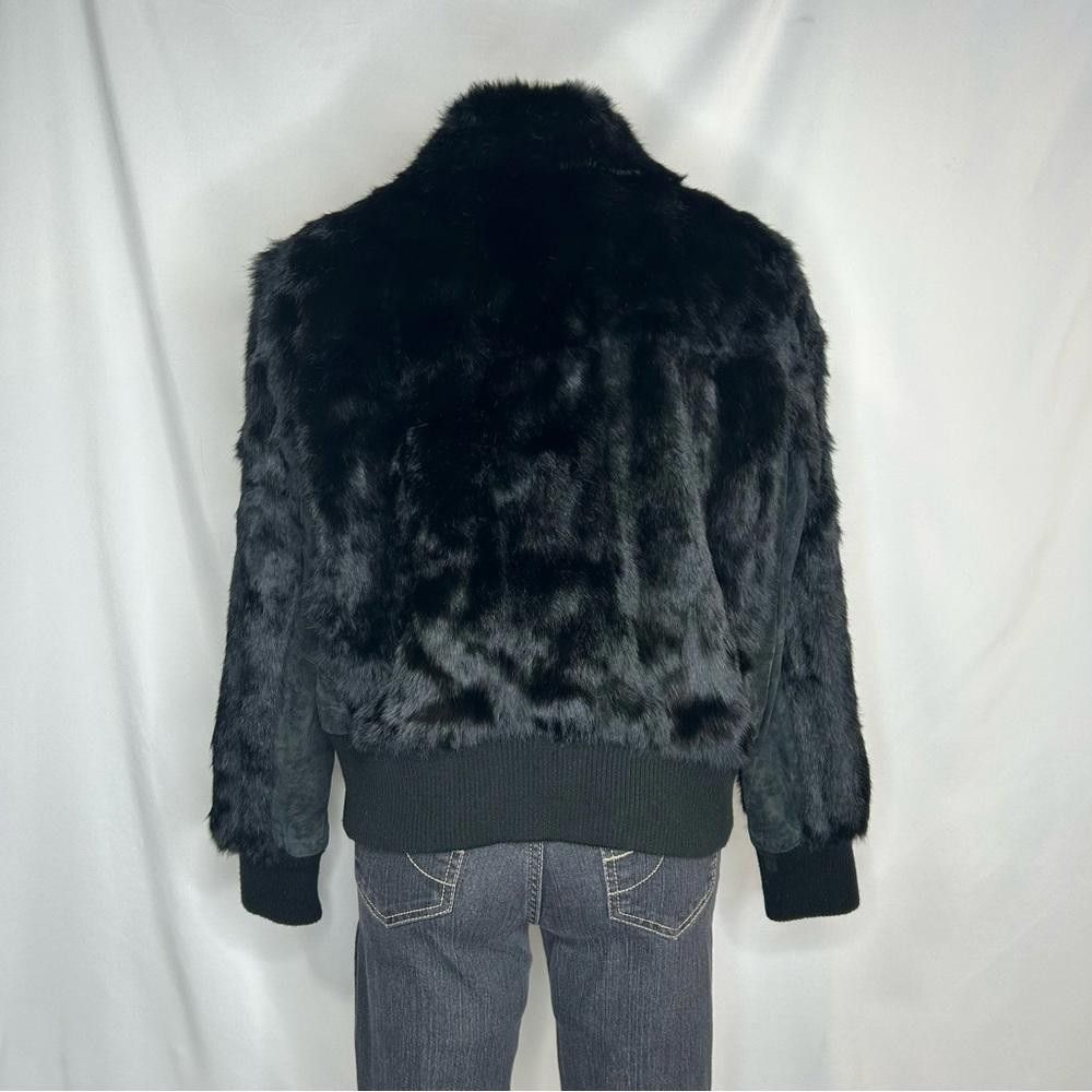 Other Mixit - Black 100% Rabbit Fur & Leather Bomber Jacket, XL Size XL / US 12-14 / IT 48-50 - 3 Thumbnail
